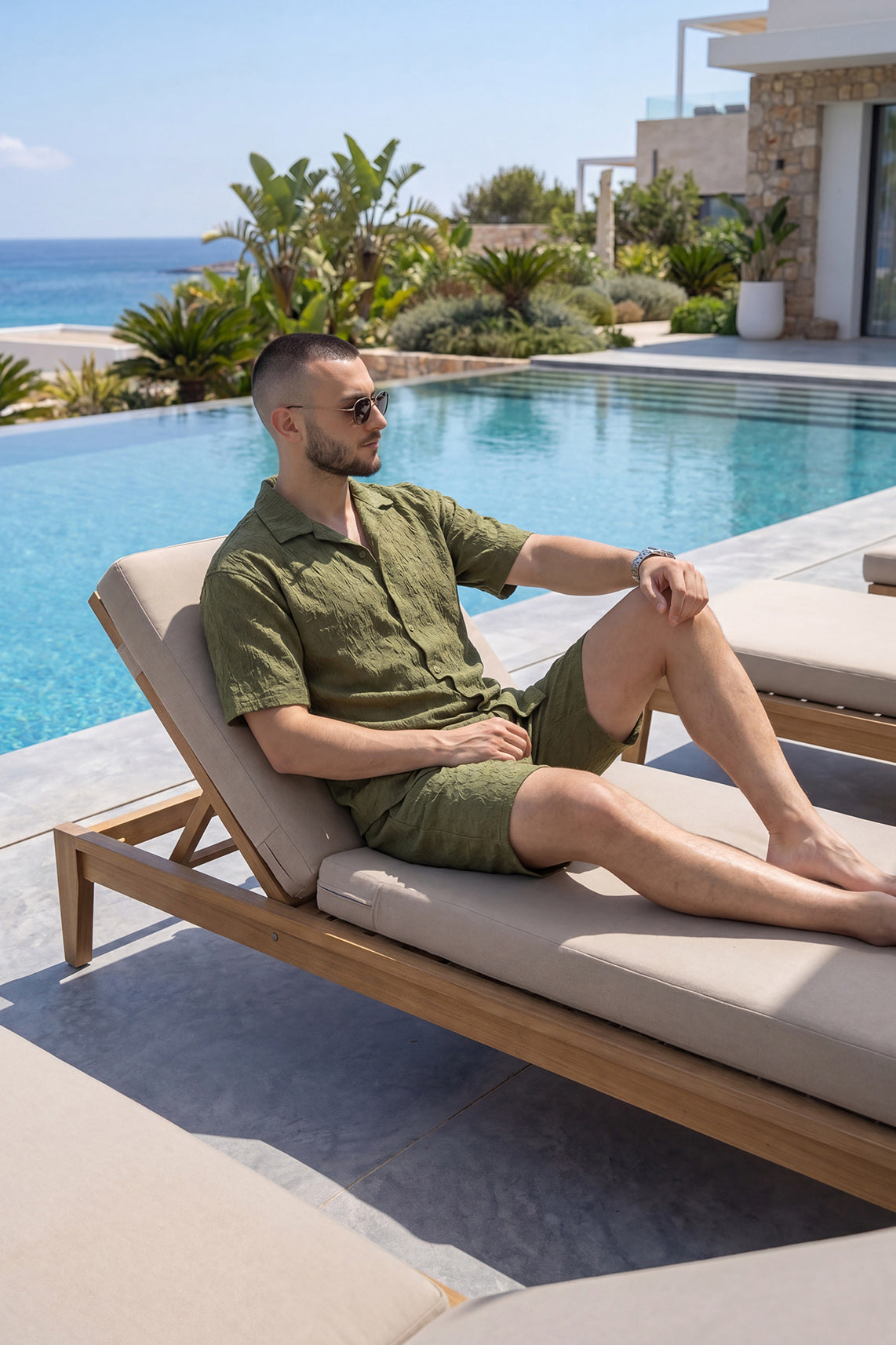 Men's Olive Jacquard Short Set
