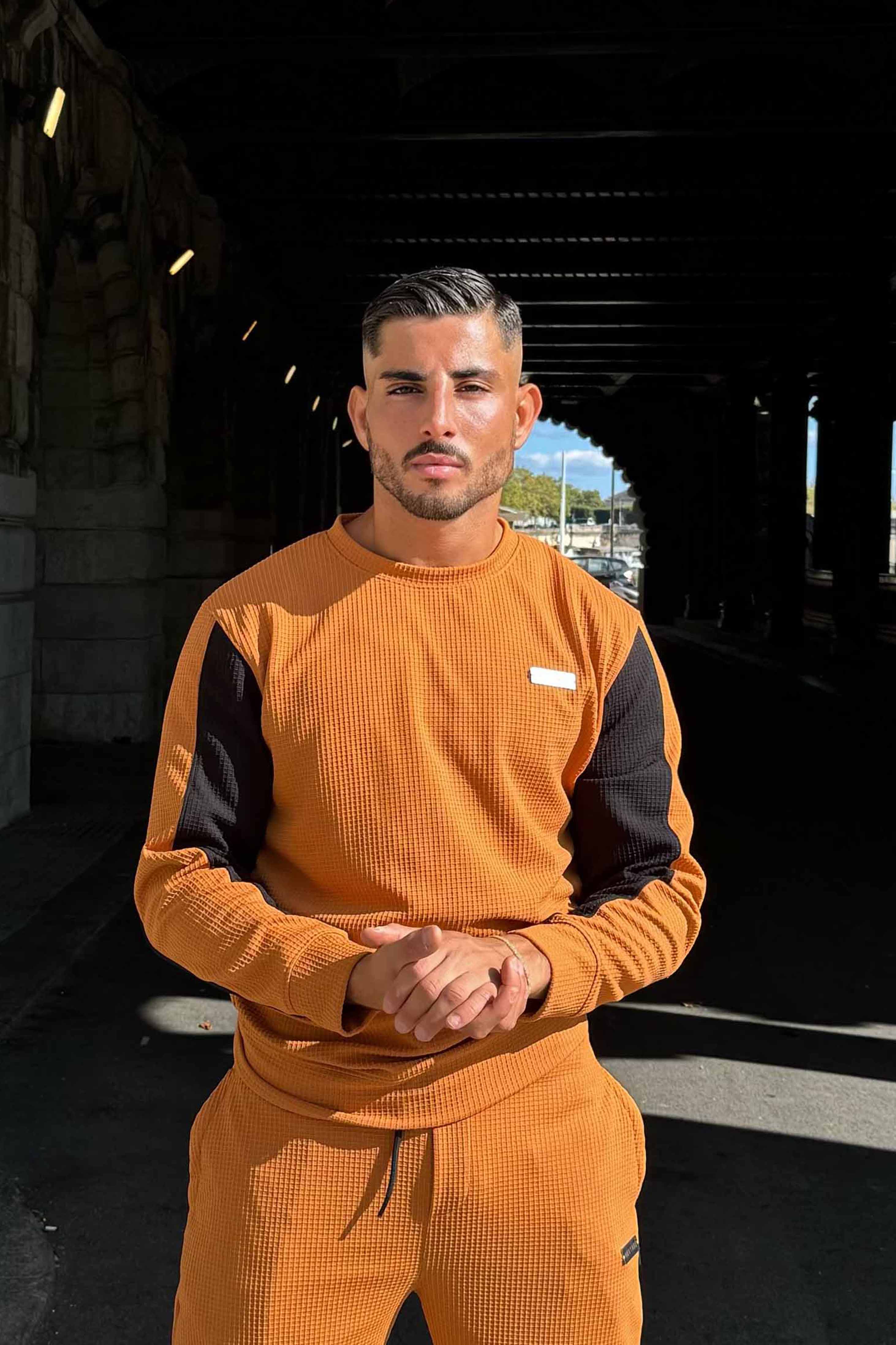 Nextage Tan Textured Metal Slogan Slim Fit Tracksuit