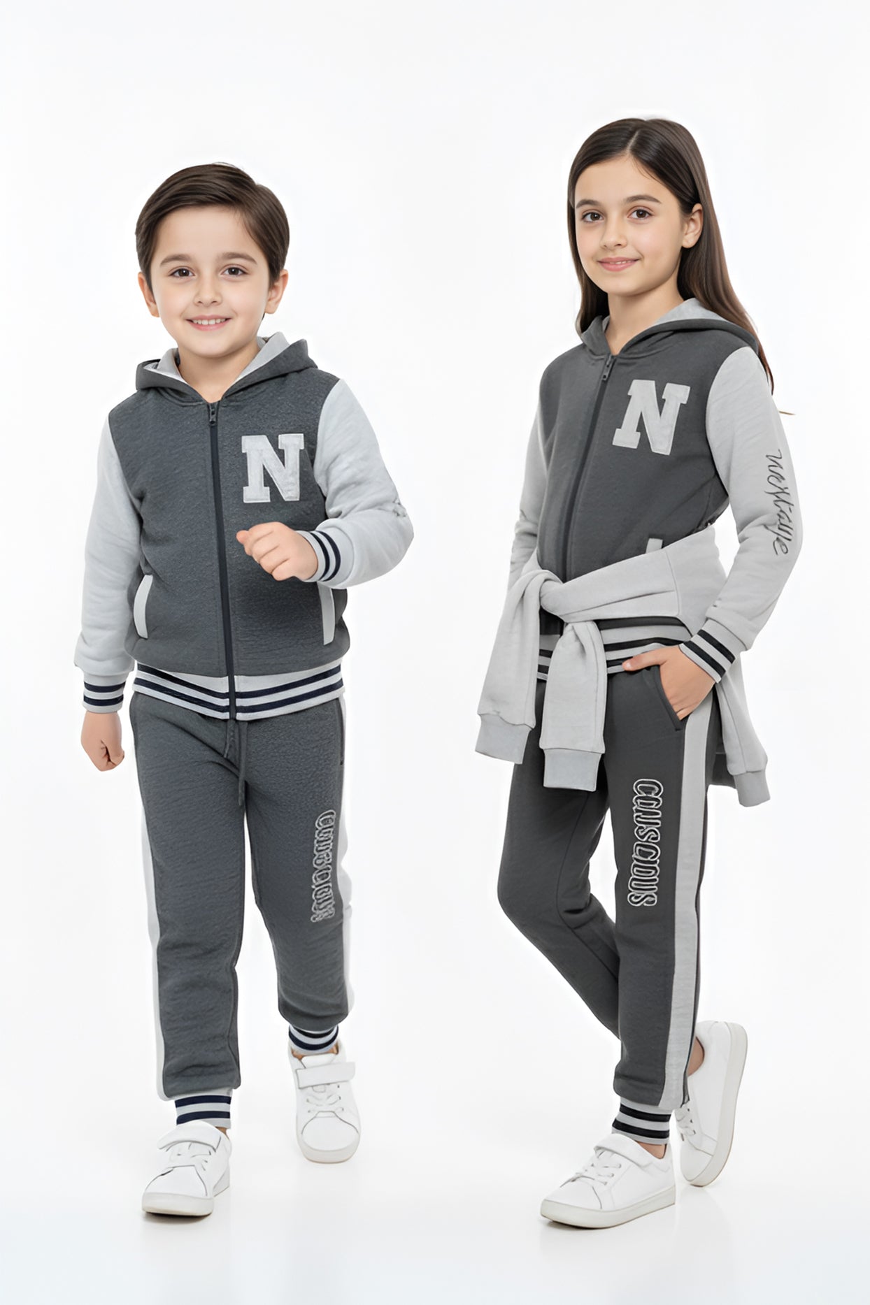 Nextage Kids Charcoal Varsity Tracksuit Image 2