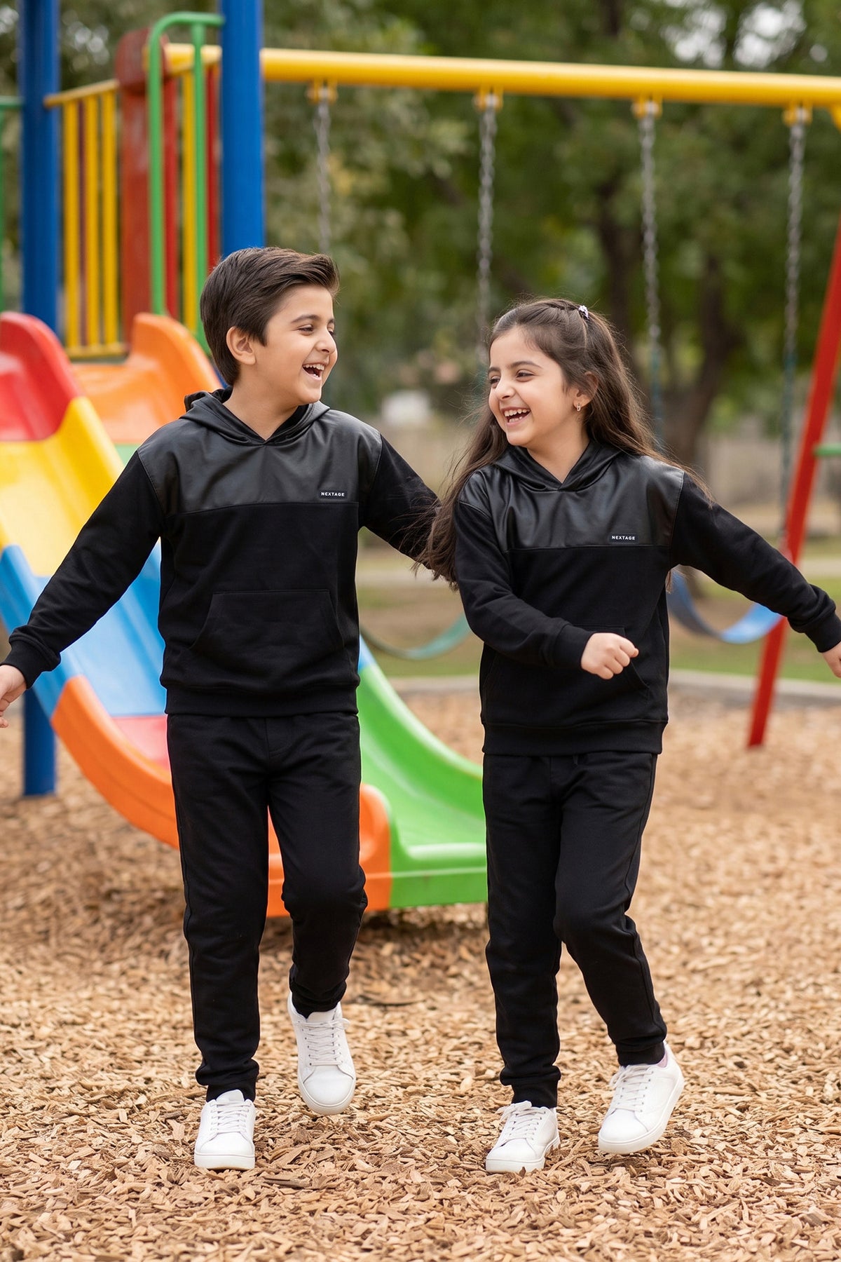 Nextage Kids Black Leather Panel Tracksuit