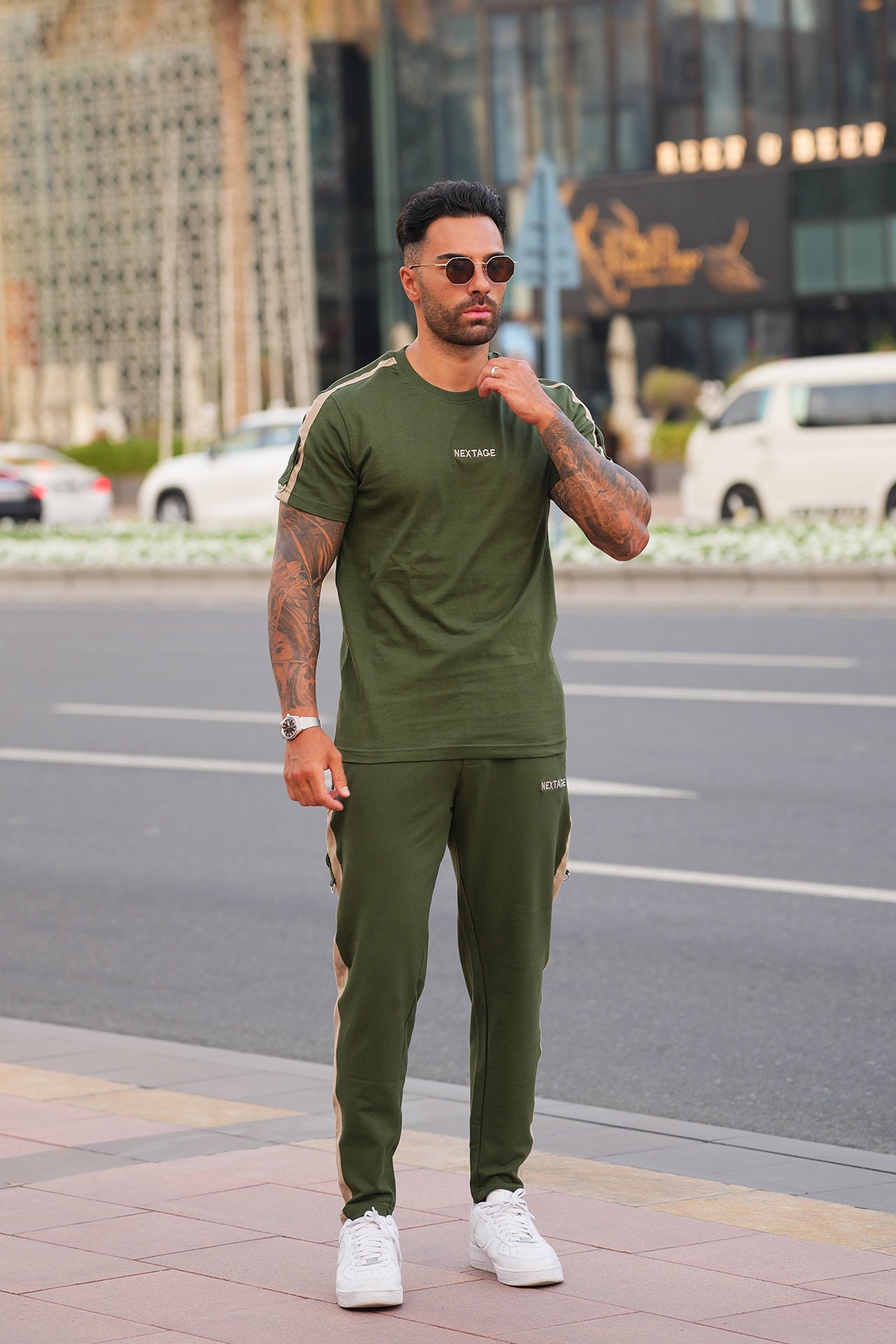 Nextage Green Embroidered Side Striped Tracksuit