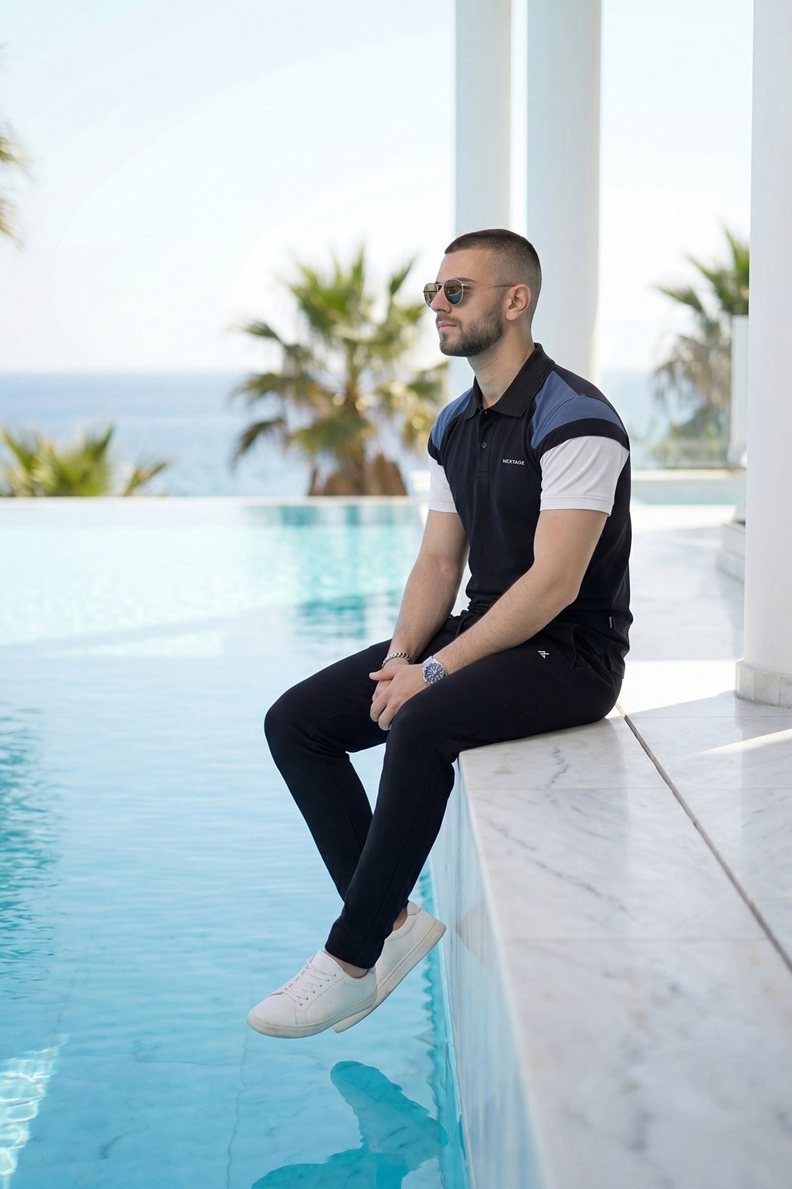 Black Navy Contrast Polo Summer Tracksuit