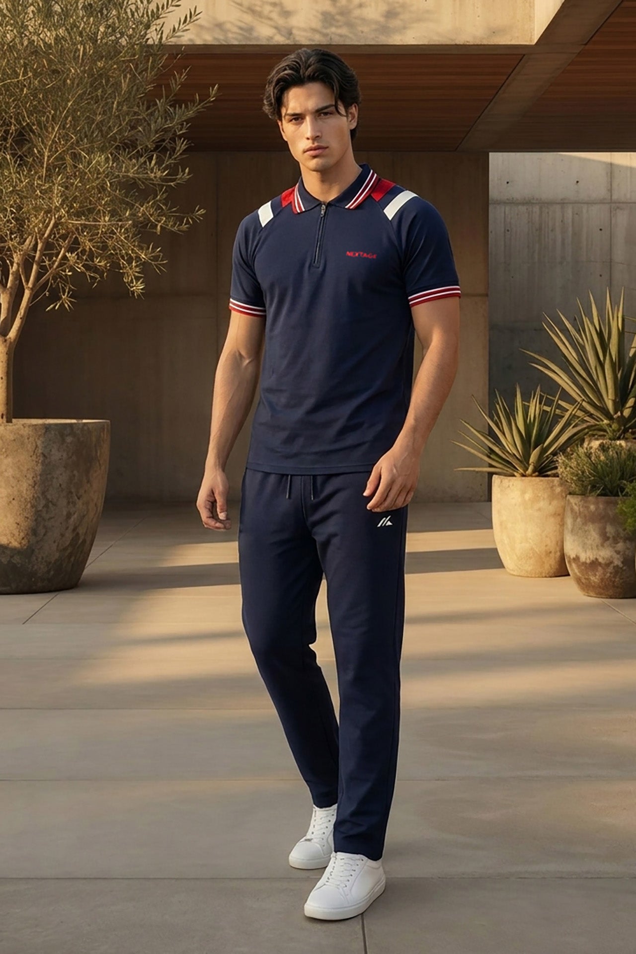 Nextage Twin Stripe Zip Polo Tracksuit