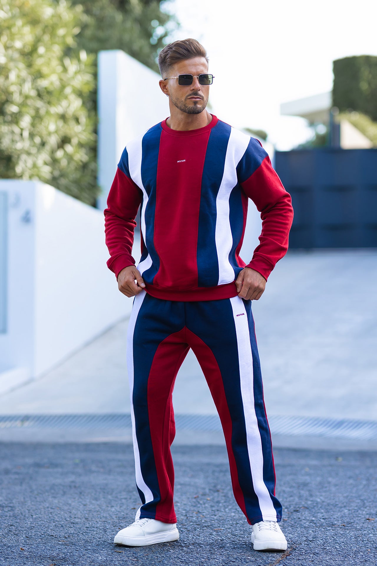 Nextage Striped Crew Neck Oversized Tracksuit