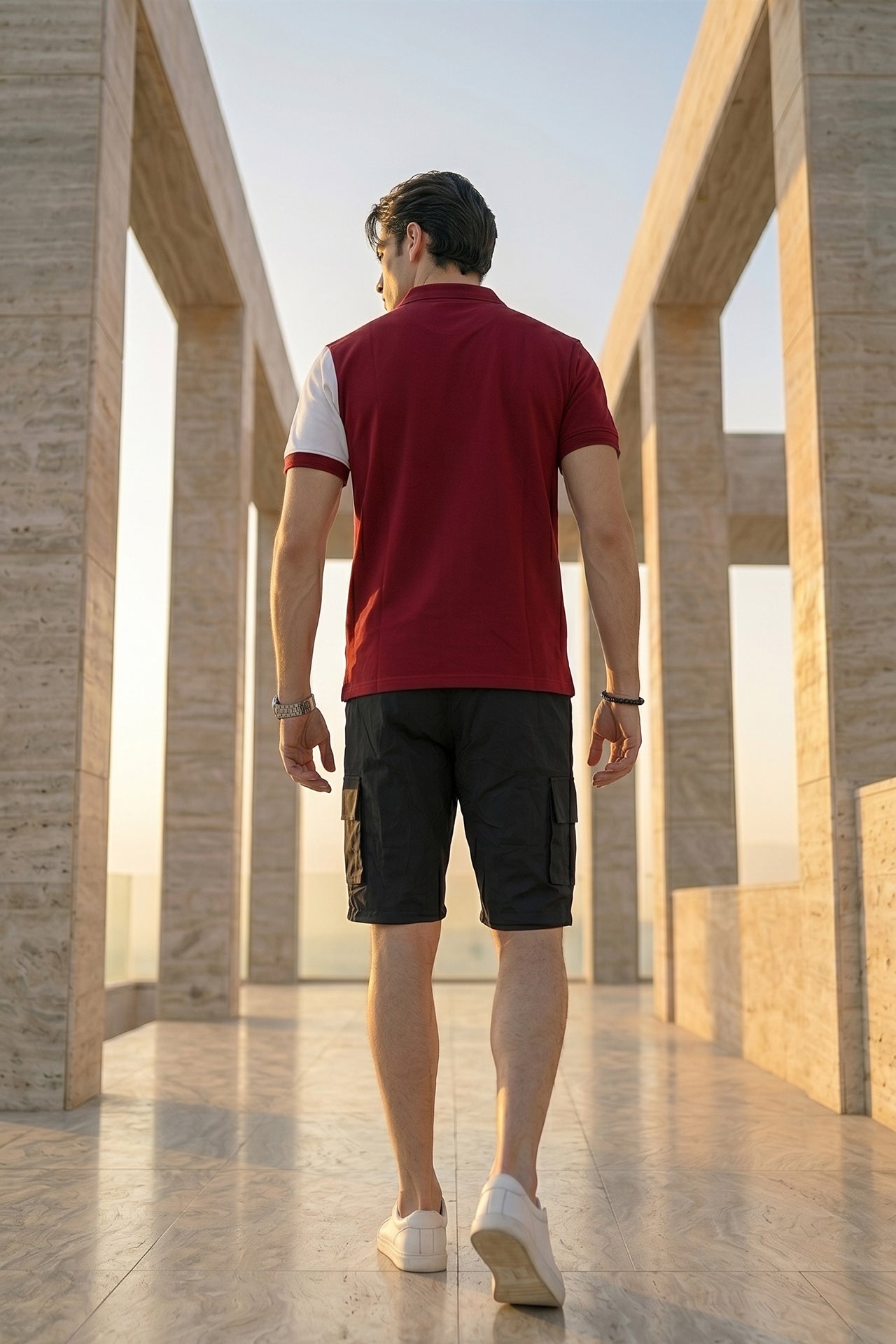 Nextage Contrast Pique Polo Cargo Short Set