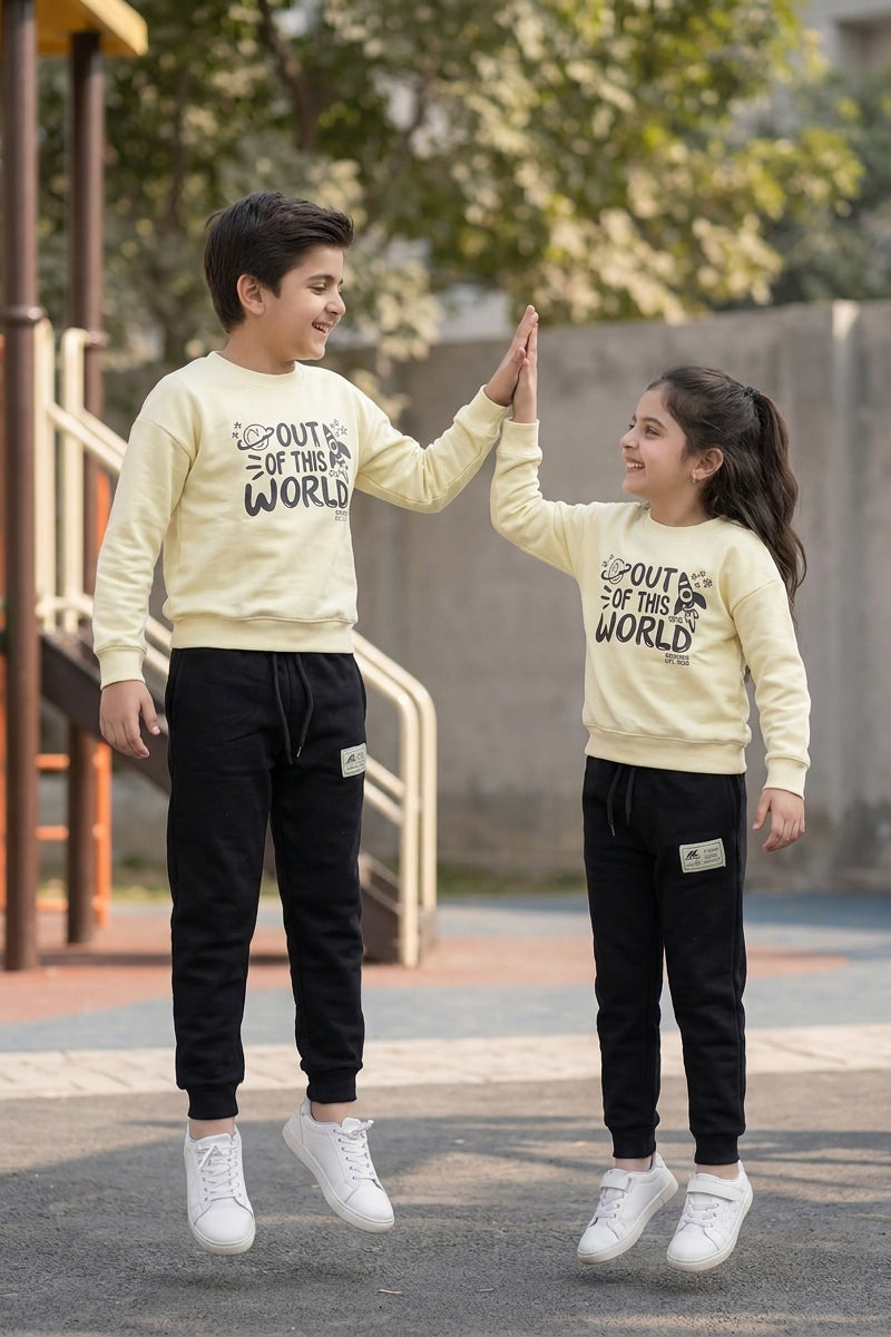 Nextage Kids Black Cream Printed Tracksuit
