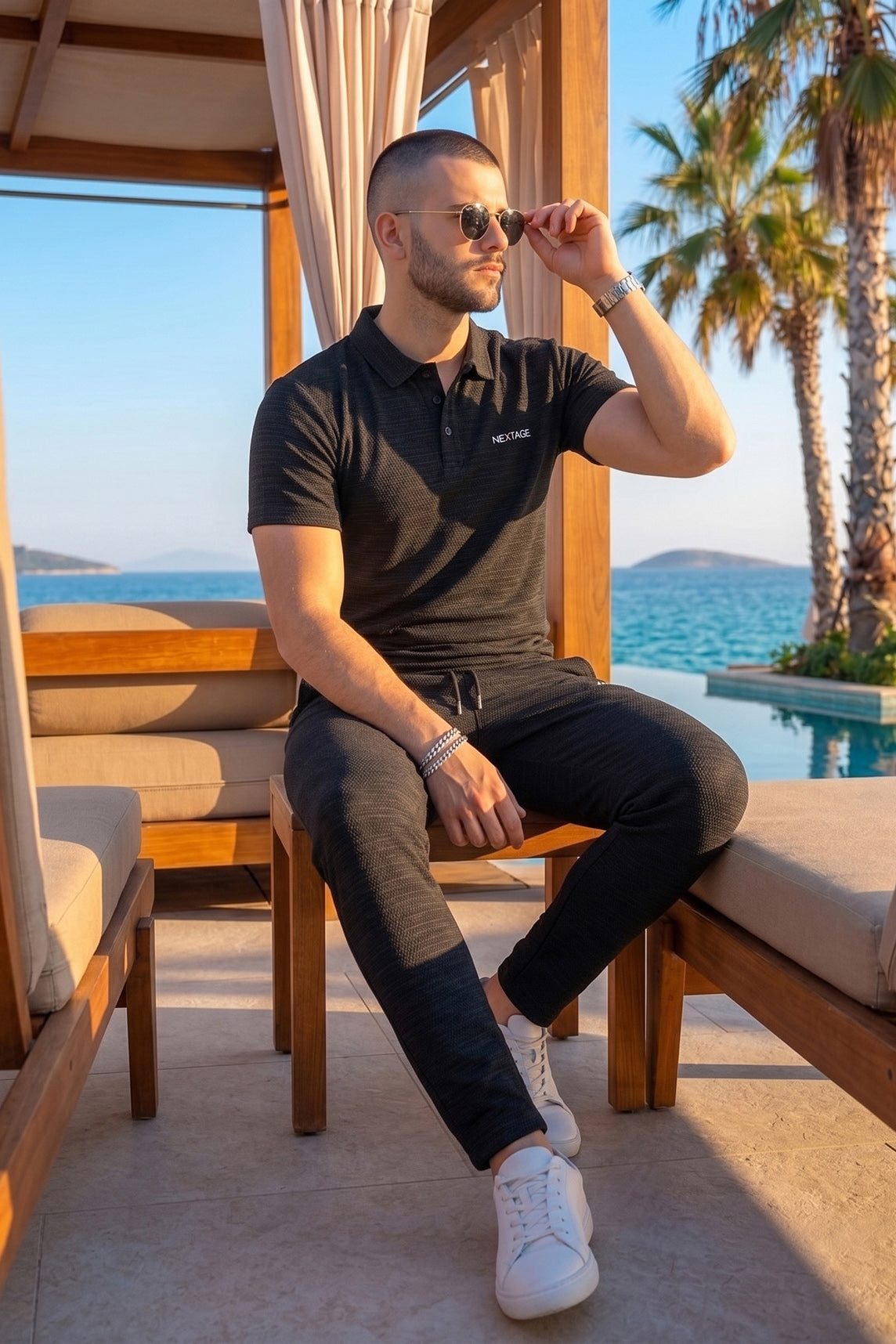 Premium Black Textured Polo Tracksuit