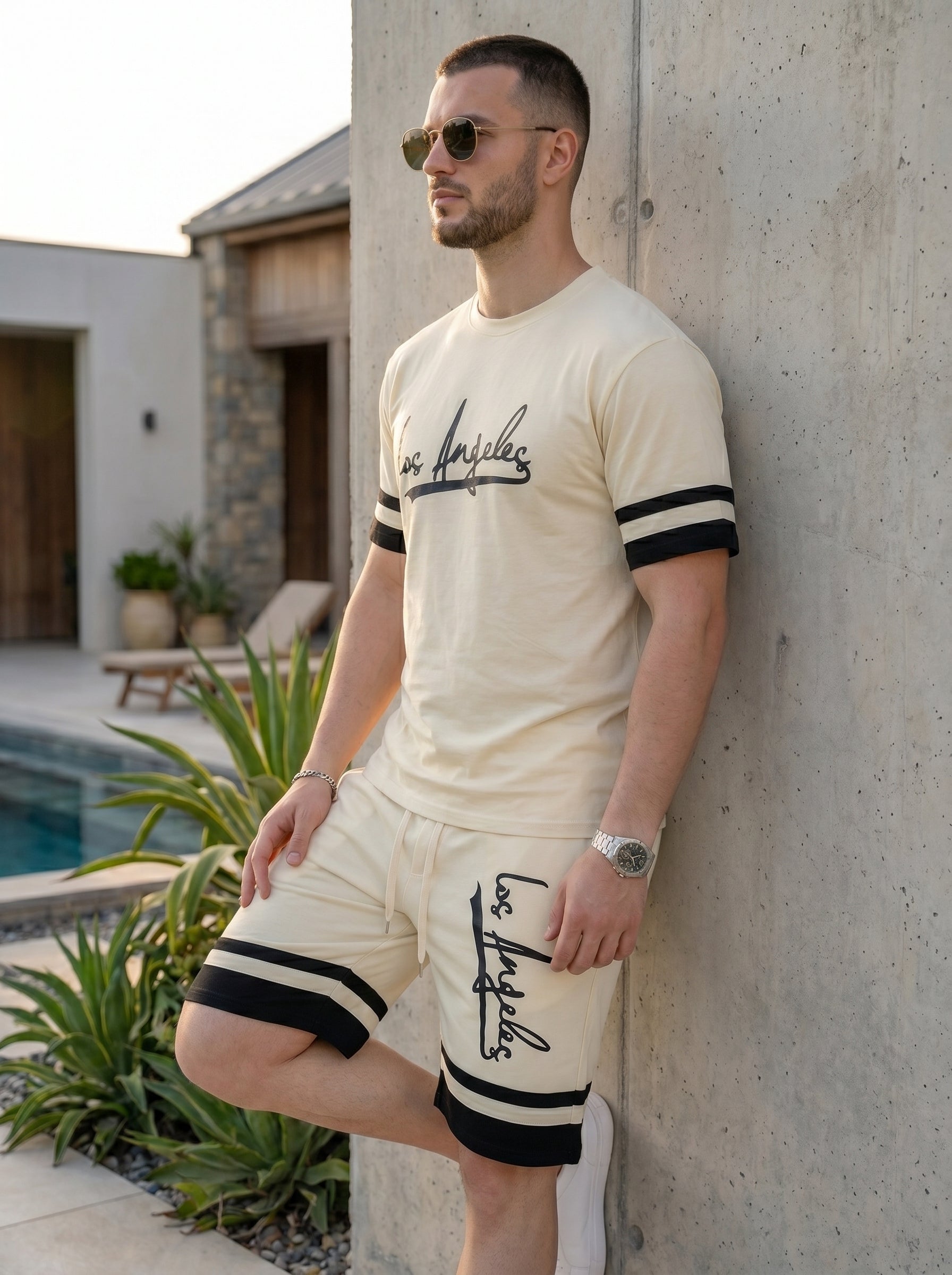 Nextage Graphic Cream Black Short Set
