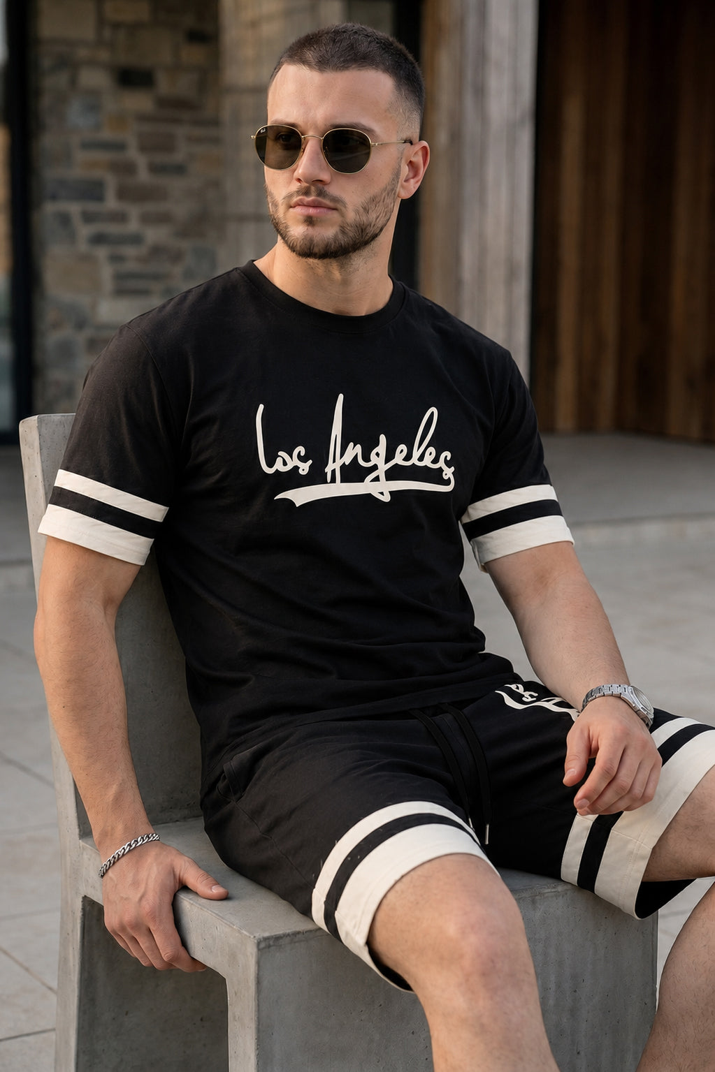 Los Angeles Printed Black Short Set