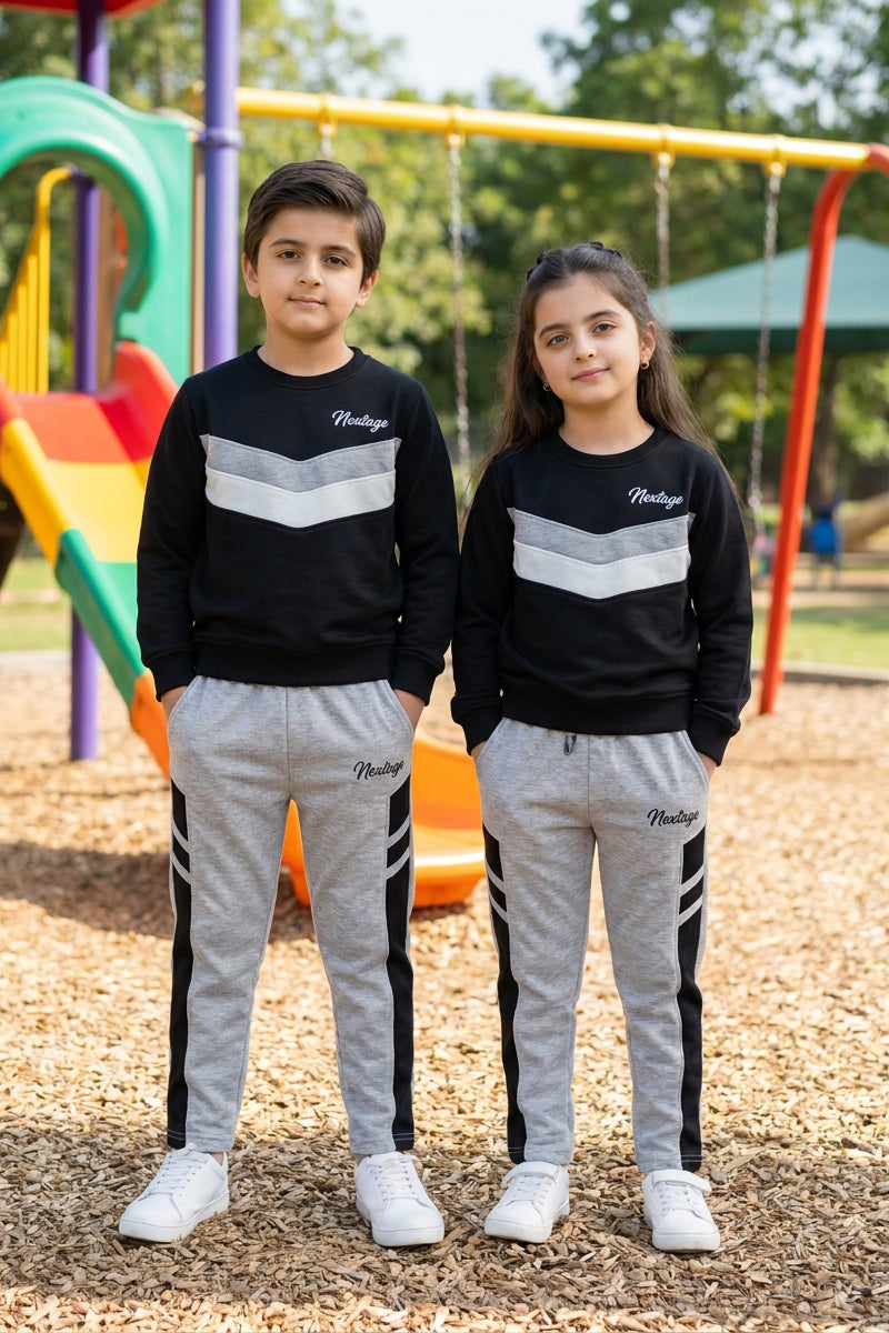 Nextage Kids Black Grey Melange Tracksuit