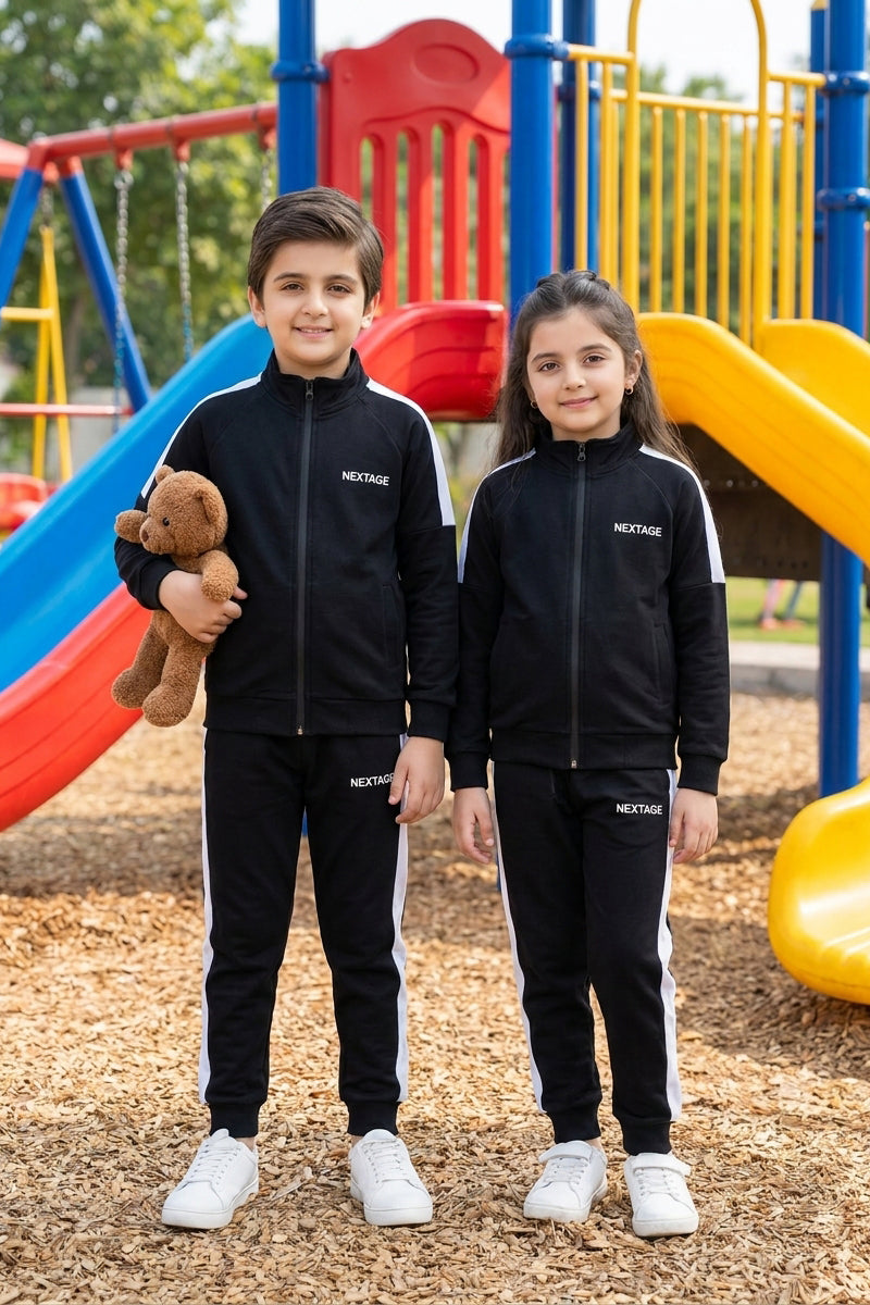Nextage Kids Black Side Stripe Detail Tracksuit