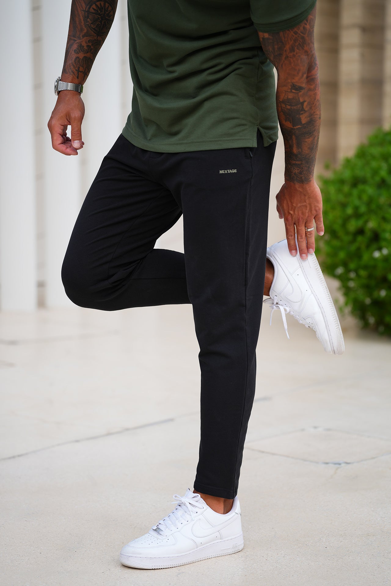 Nextage Black Side Zips Cotton Ultra Stretch Trouser