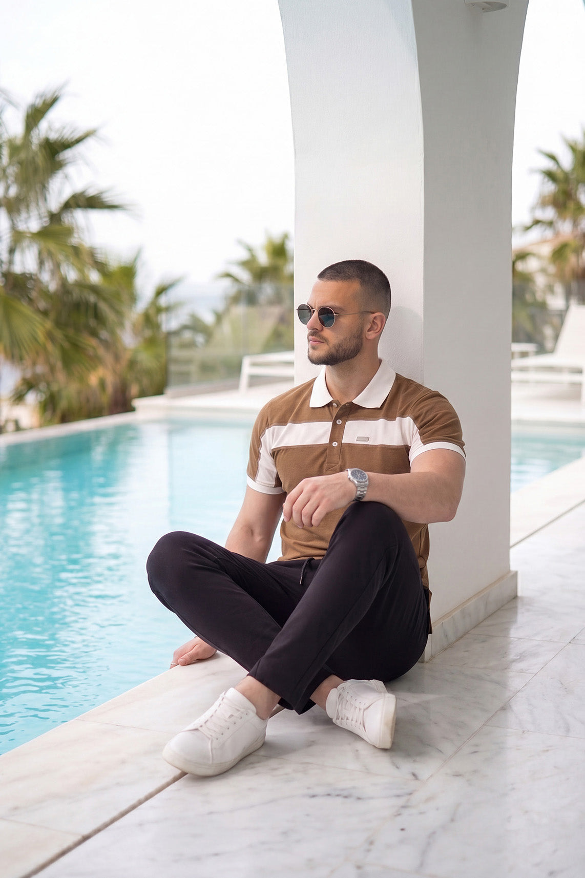 Brown Contrast Polo Summer Tracksuit