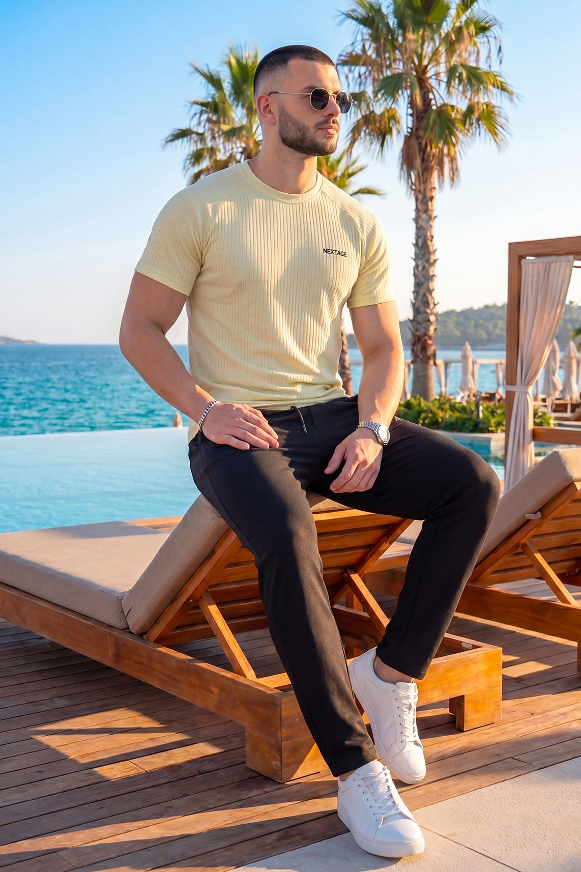 Yellow Ribbed Nylon Jacquard Summer Tracksuit