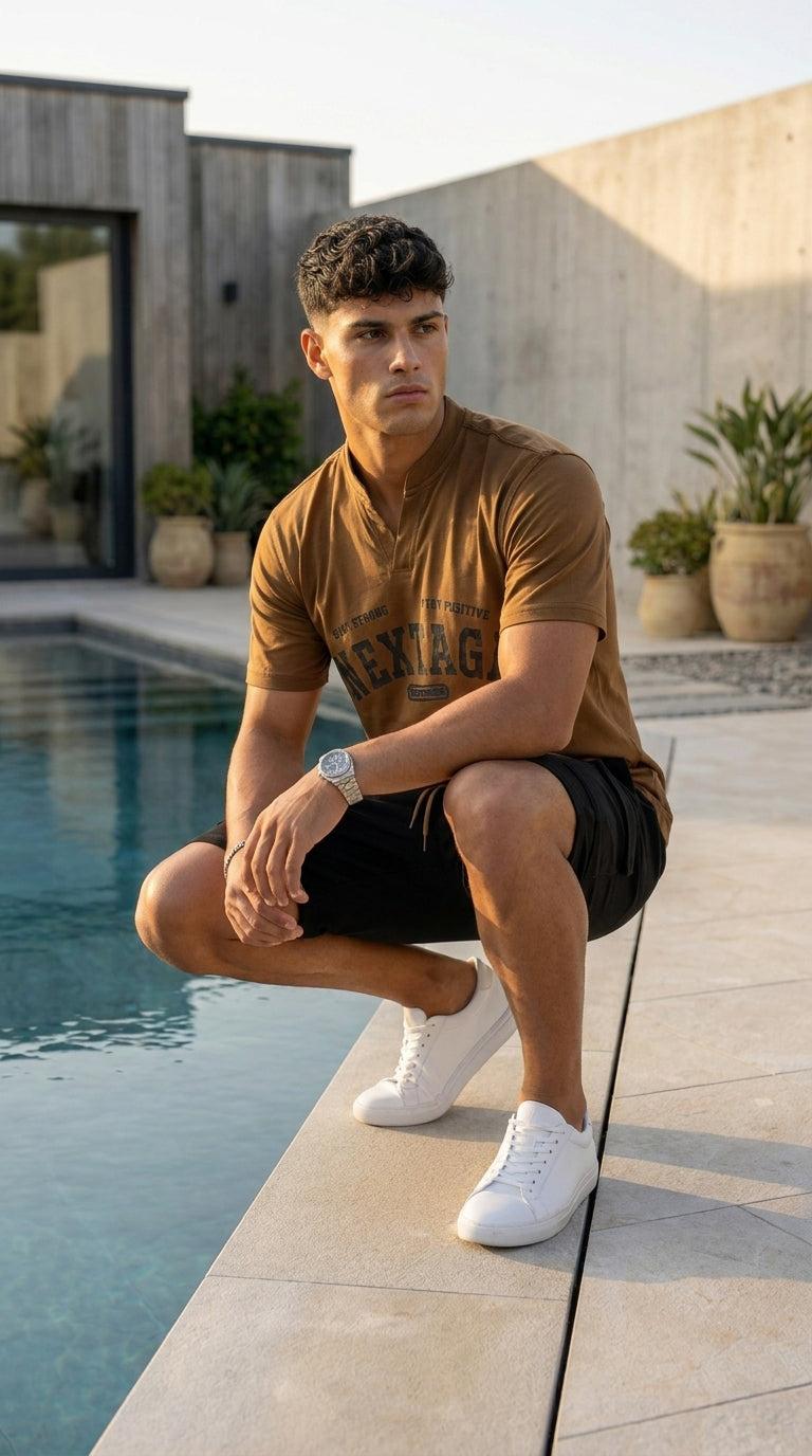 Nextage Mocha Black Cargo Short Set