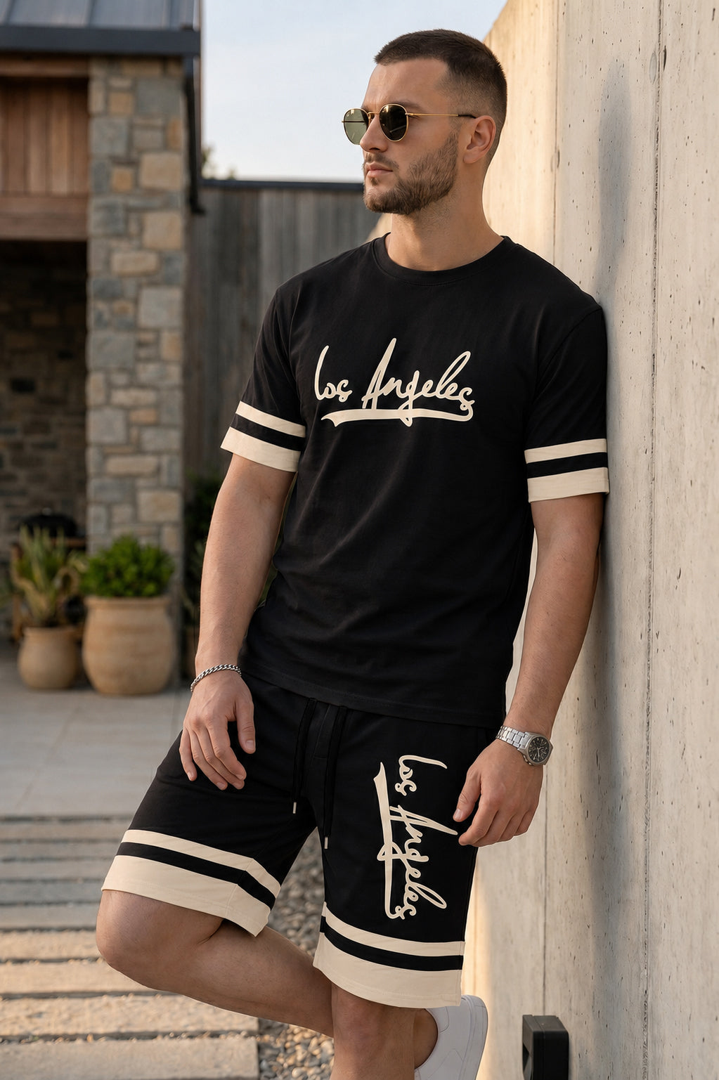 Los Angeles Printed Black Short Set