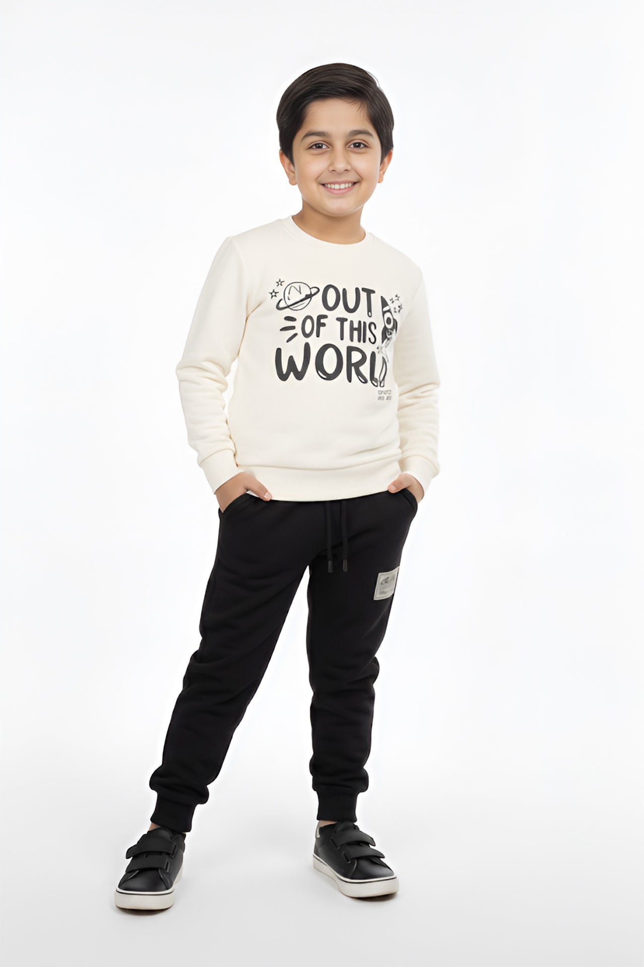Nextage Kids Black Cream Printed Tracksuit