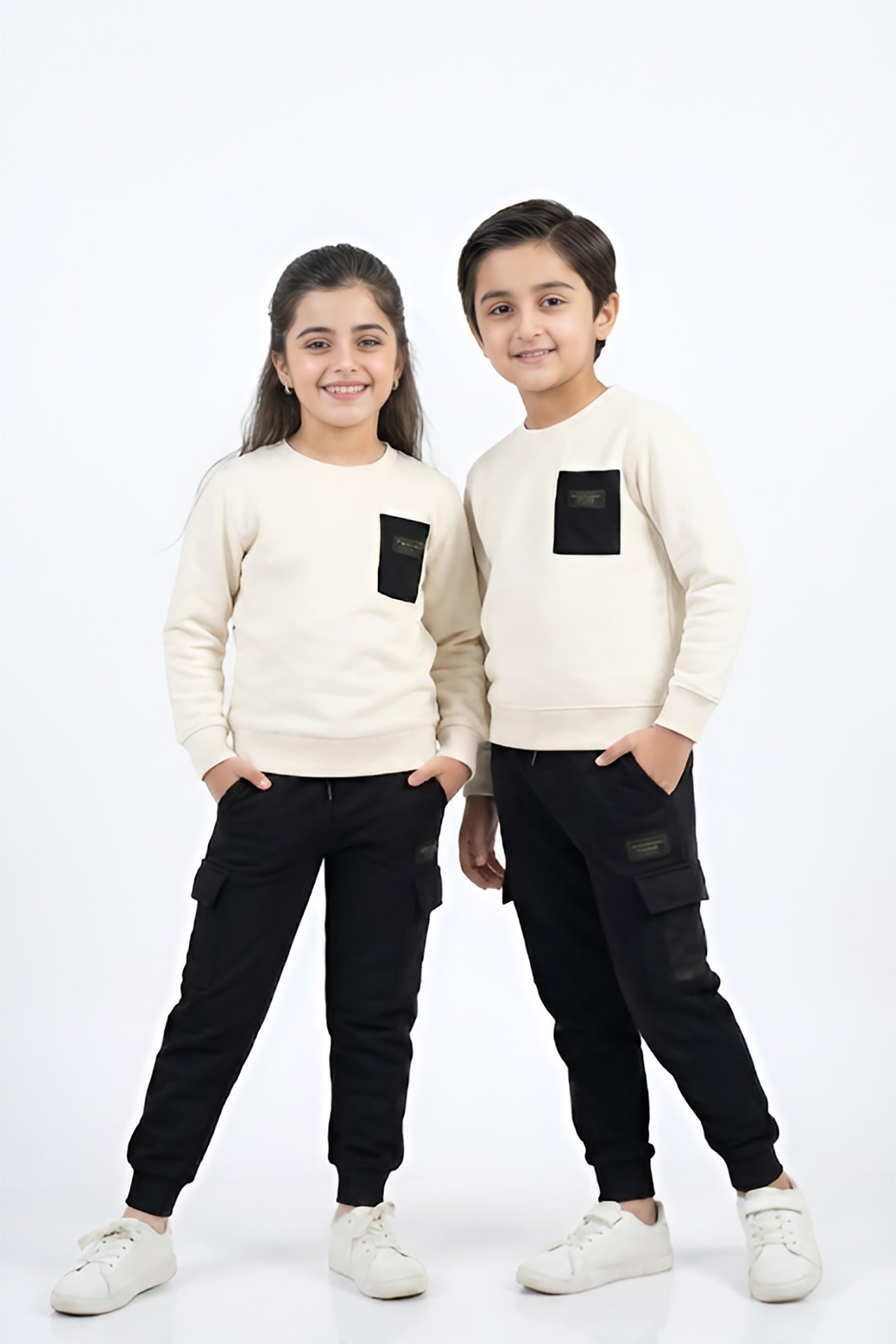 Nextage Kids Black Cream Cargo Tracksuit