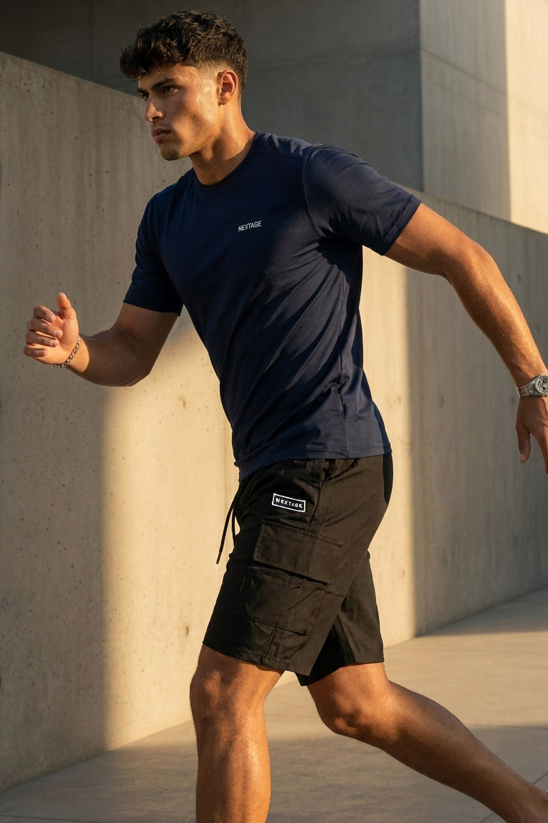 Nextage Navy Black Cargo Short Set