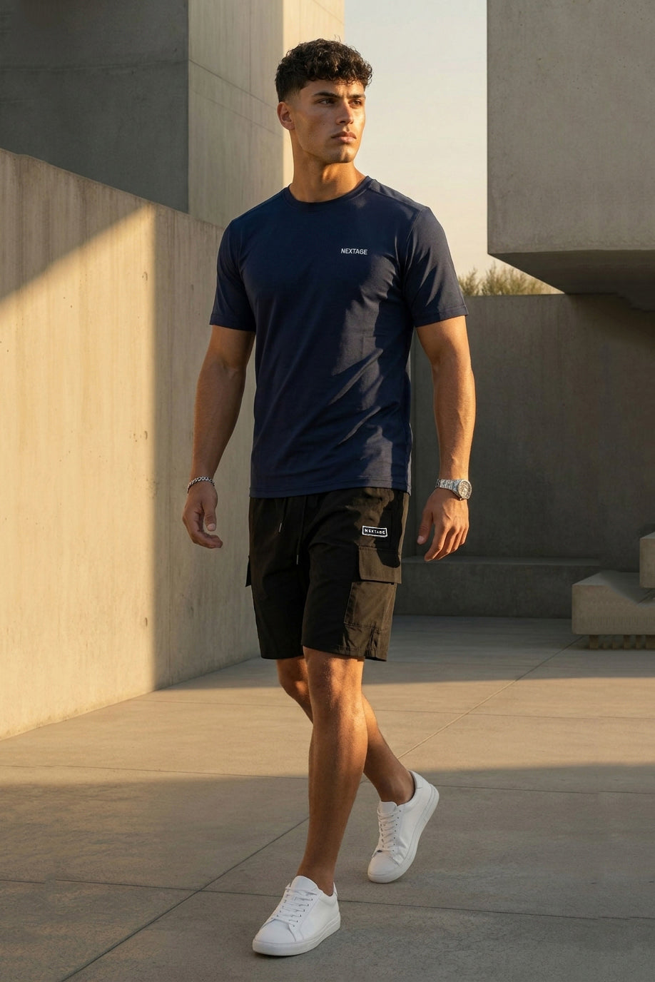 Nextage Navy Black Cargo Short Set
