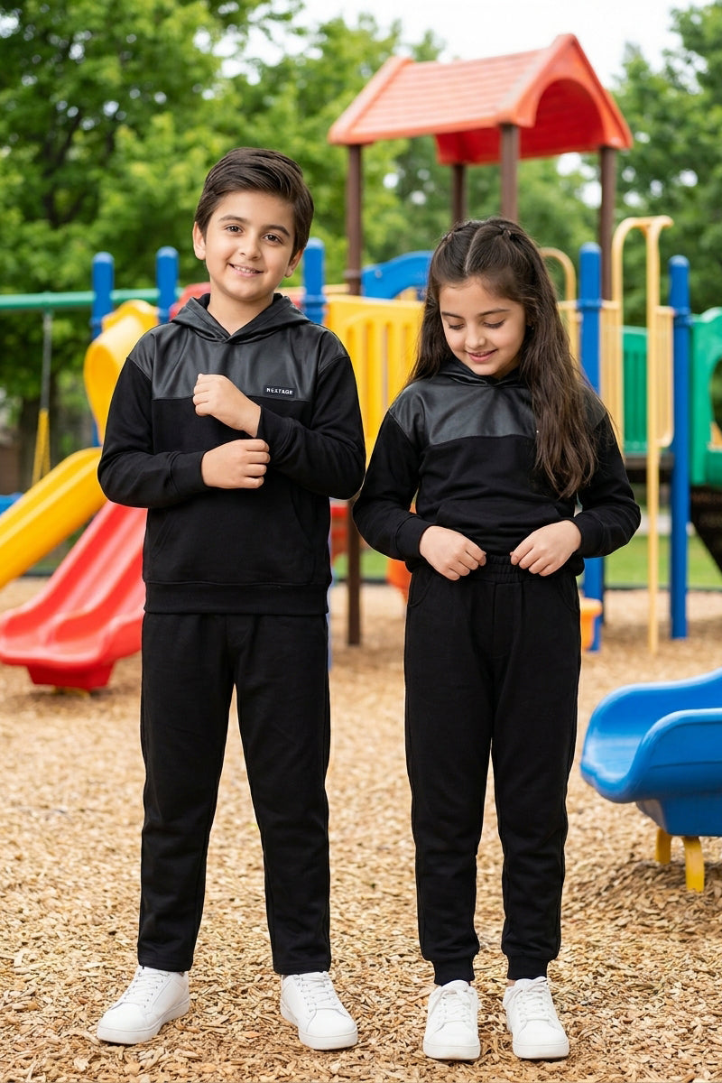 Nextage Kids Black Leather Panel Tracksuit