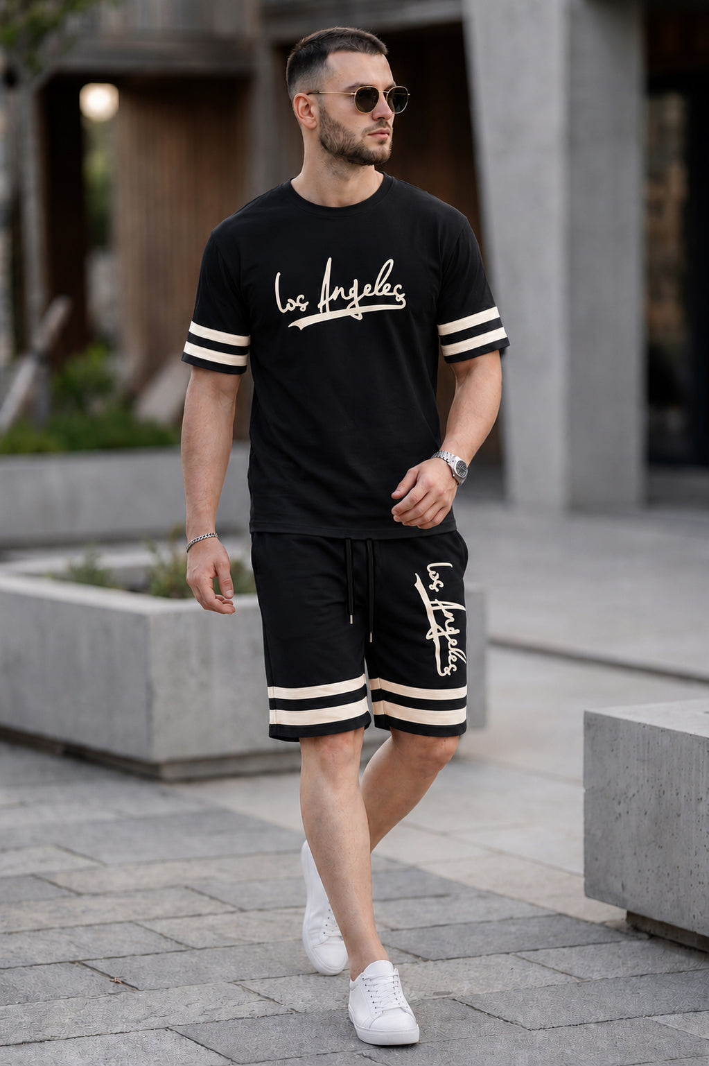 Los Angeles Printed Black Short Set