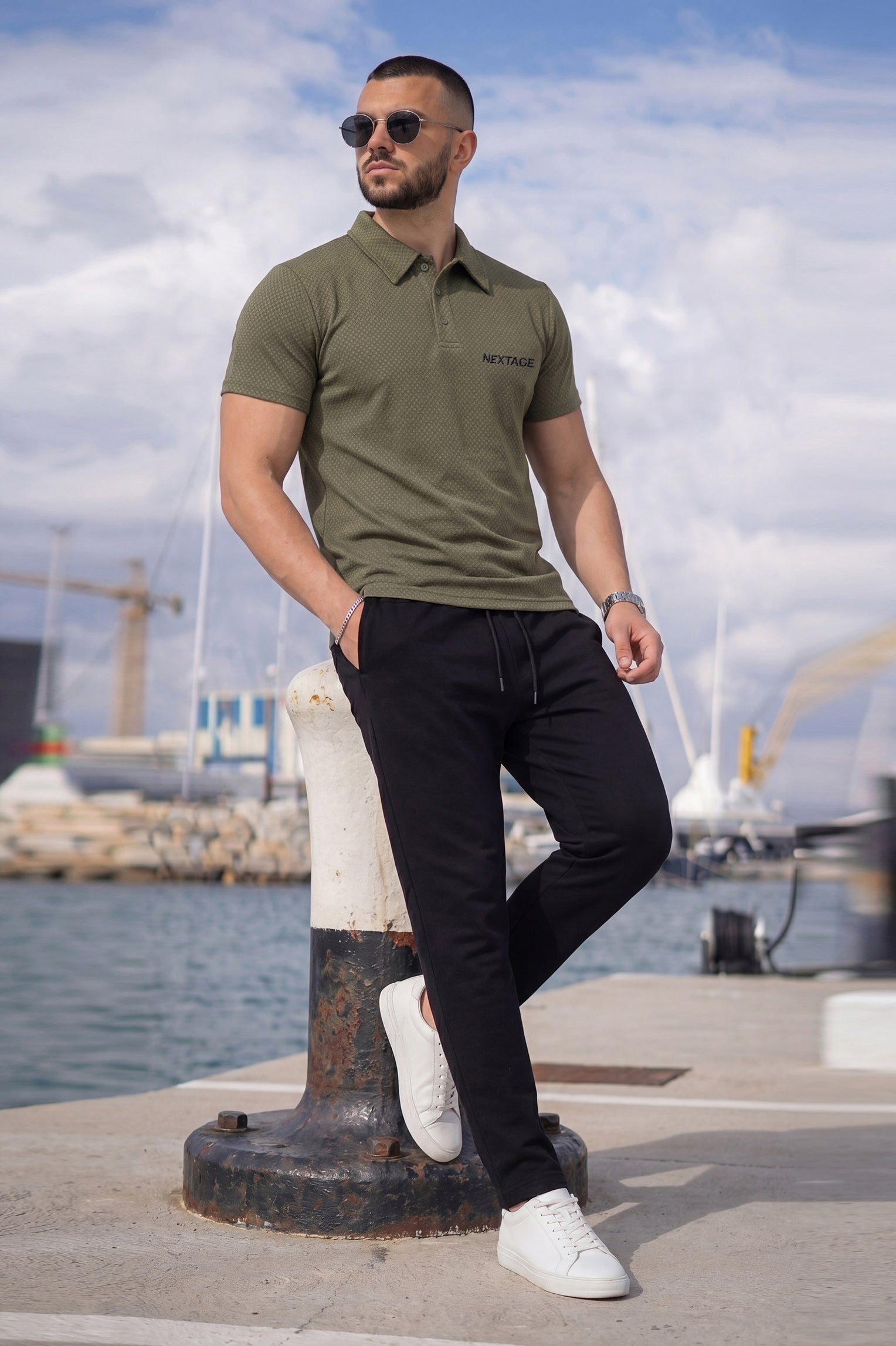 Nextage Olive Textured Polo Tracksuit