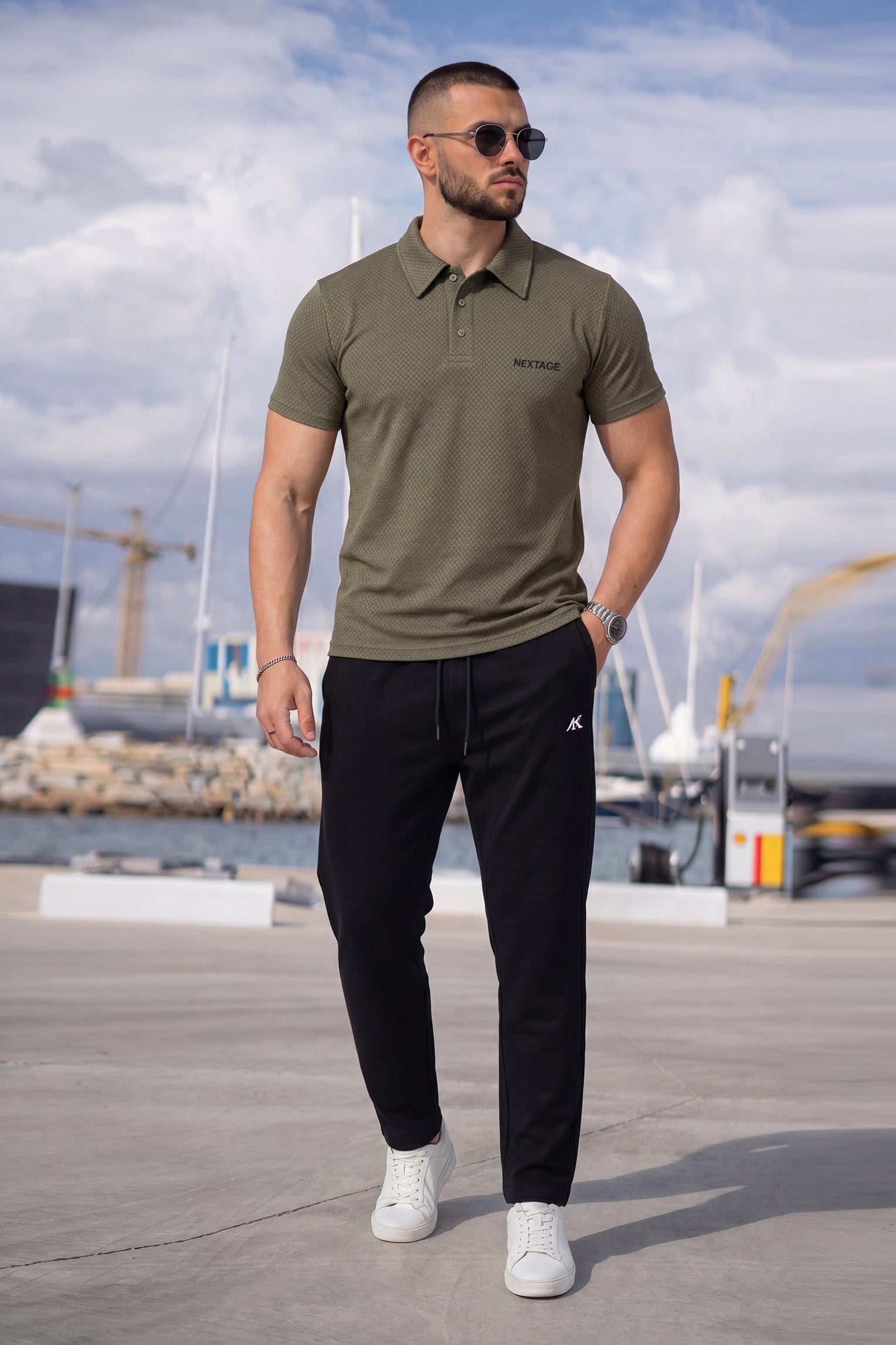 Nextage Olive Textured Polo Tracksuit