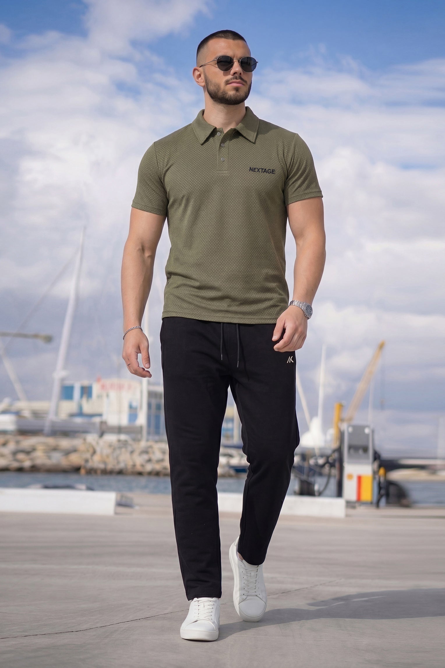 Nextage Olive Textured Polo Tracksuit