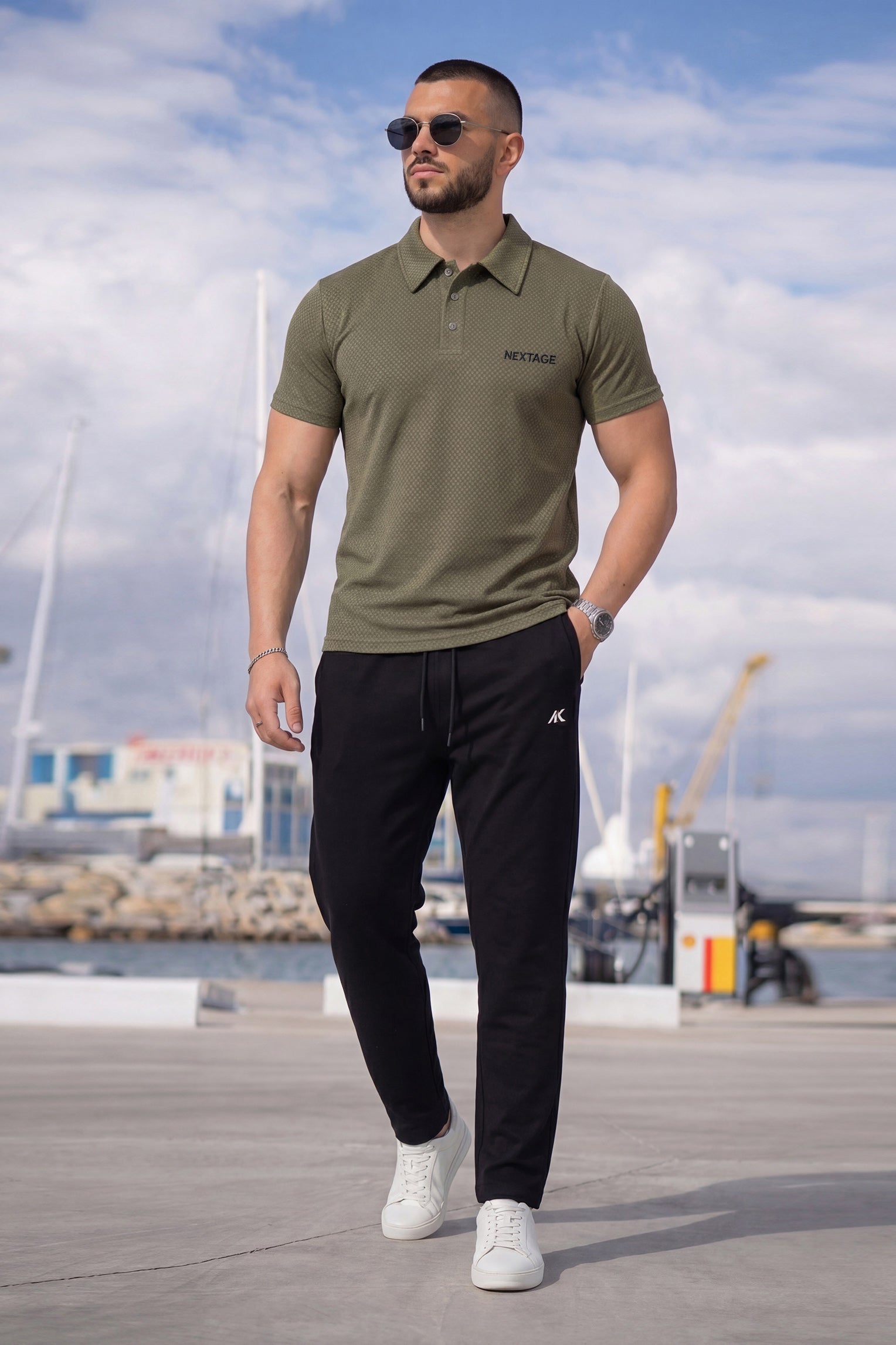 Nextage Olive Textured Polo Tracksuit