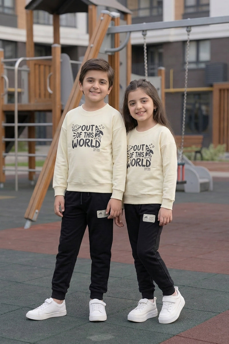 Nextage Kids Black Cream Printed Tracksuit