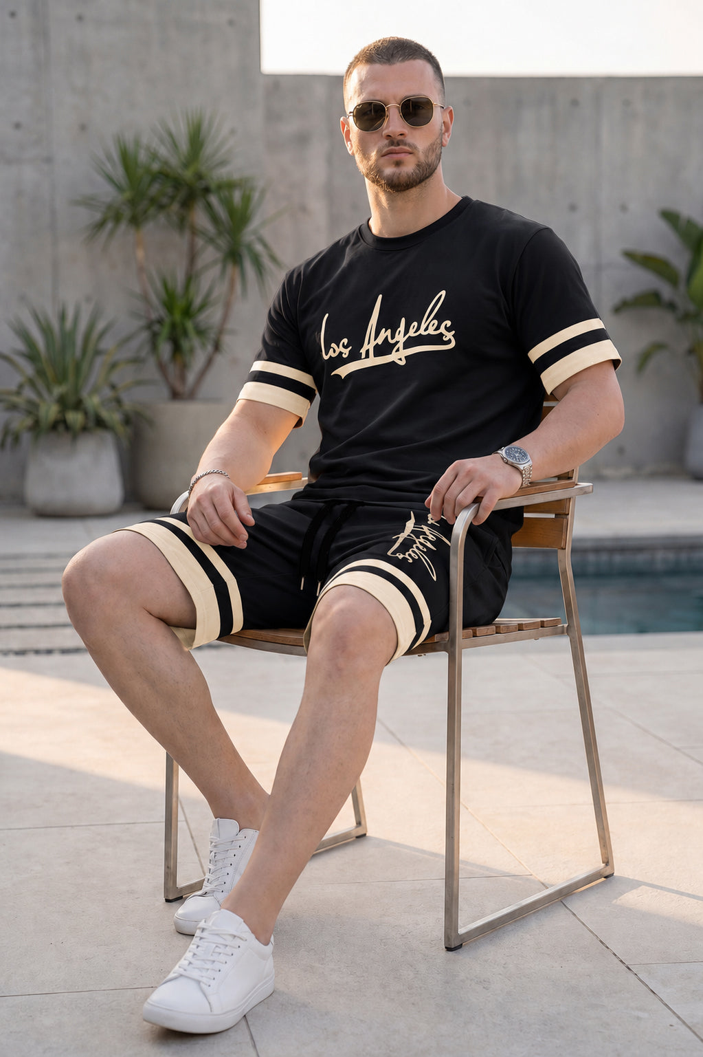 Los Angeles Printed Black Short Set