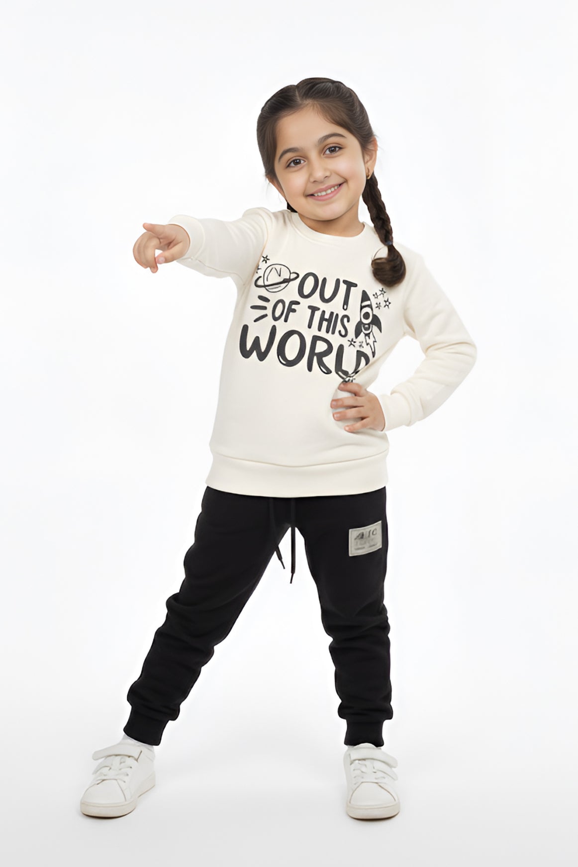 Nextage Kids Black Cream Printed Tracksuit