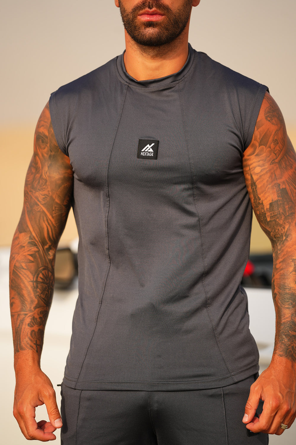 Nextage Charcoal Grey Sleeveless Shirt