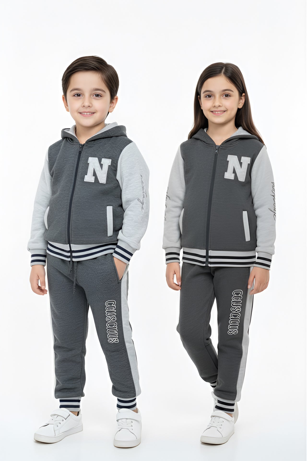 Nextage Kids Charcoal Varsity Tracksuit Image 4