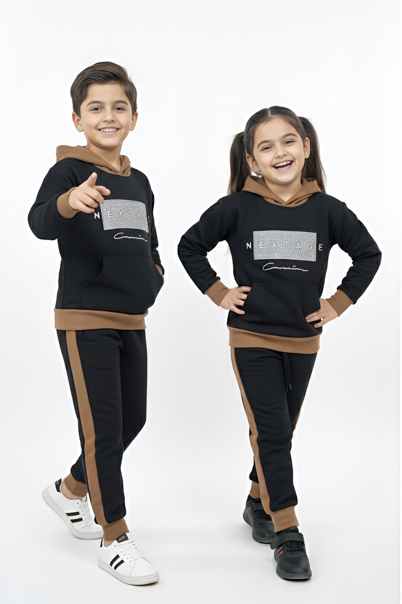 Nextage Kids Black Printed Tracksuit