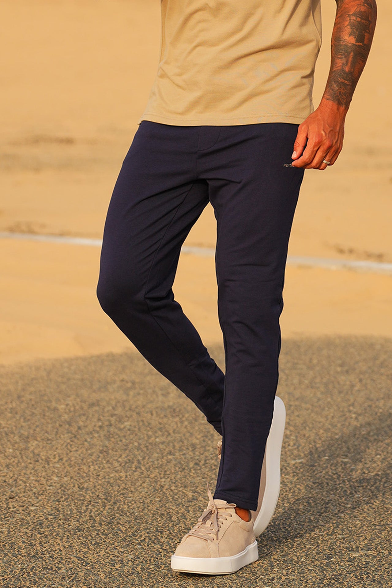 Nextage Navy Side Zips Cotton Ultra Stretch Trouser