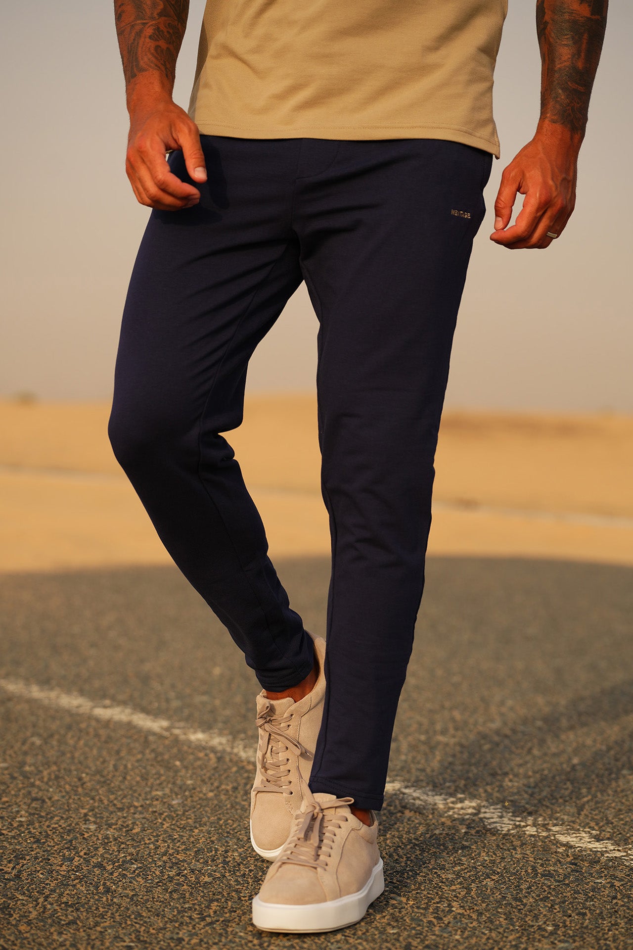 Nextage Navy Side Zips Cotton Ultra Stretch Trouser