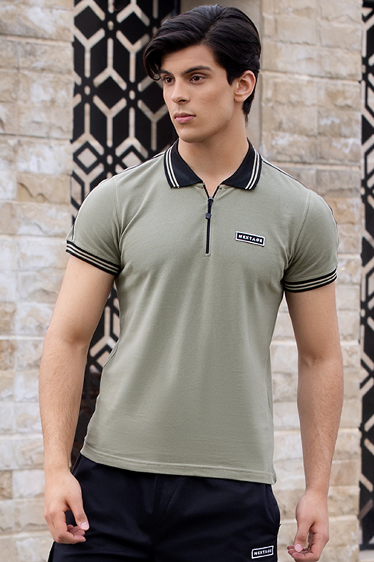 SEA GREEN CONTRAST POLO T-SHIRT