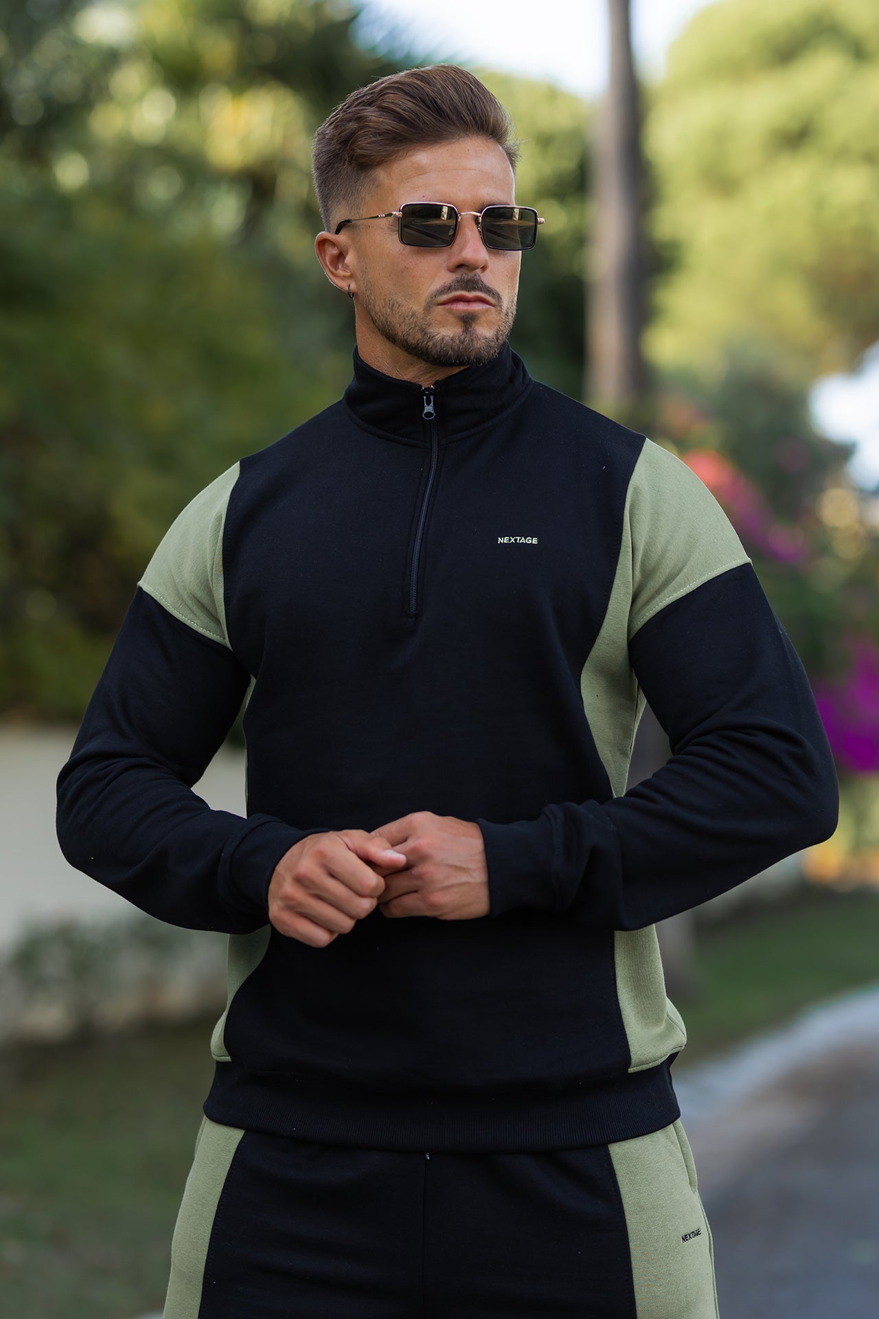 Nextage Oversized Black Khaki Panel Tracksuit