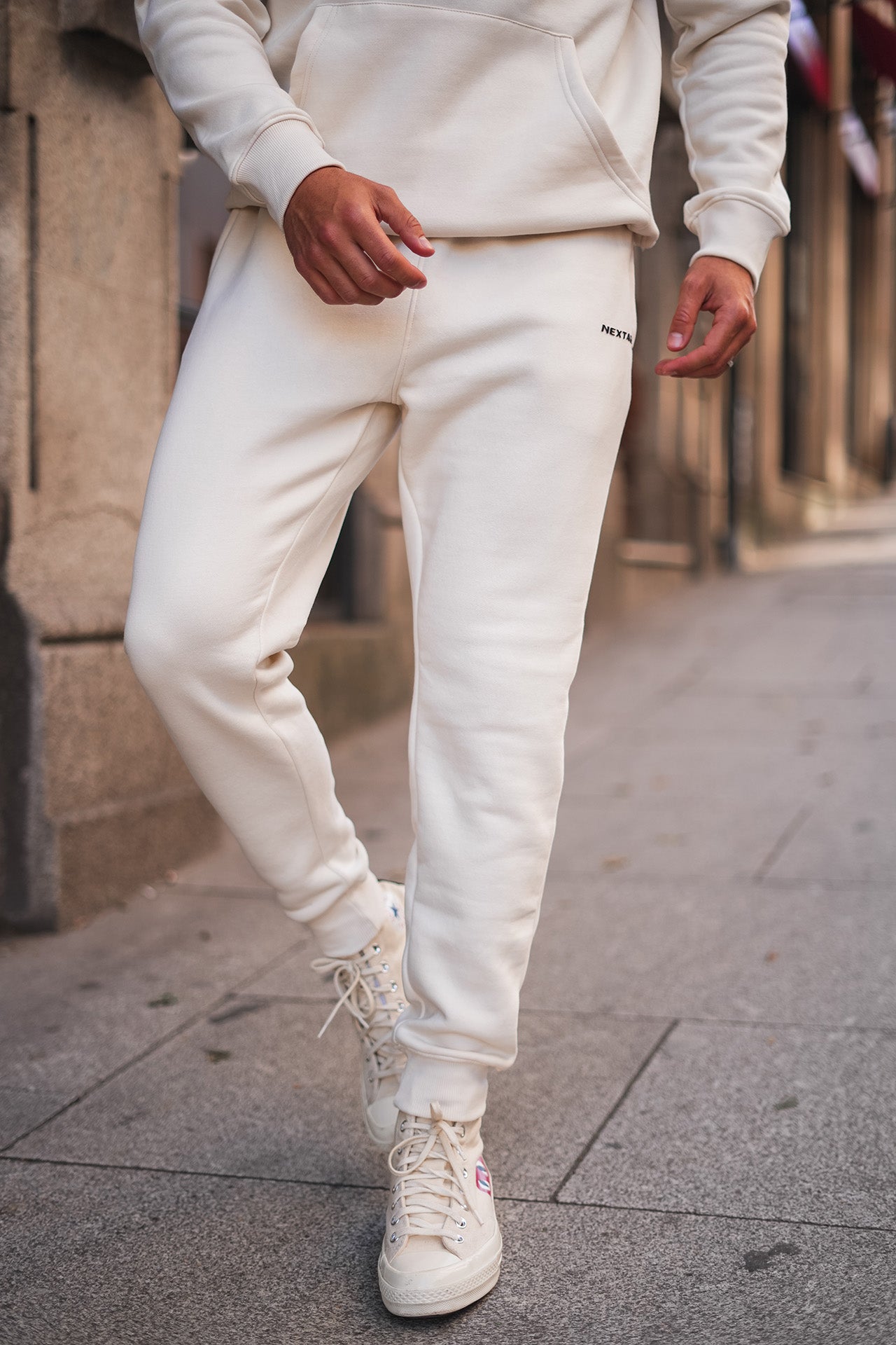 cotton fleece cream trousers for men,