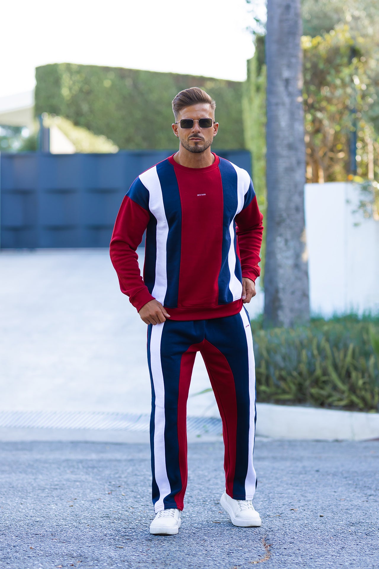 Nextage Striped Crew Neck Oversized Tracksuit