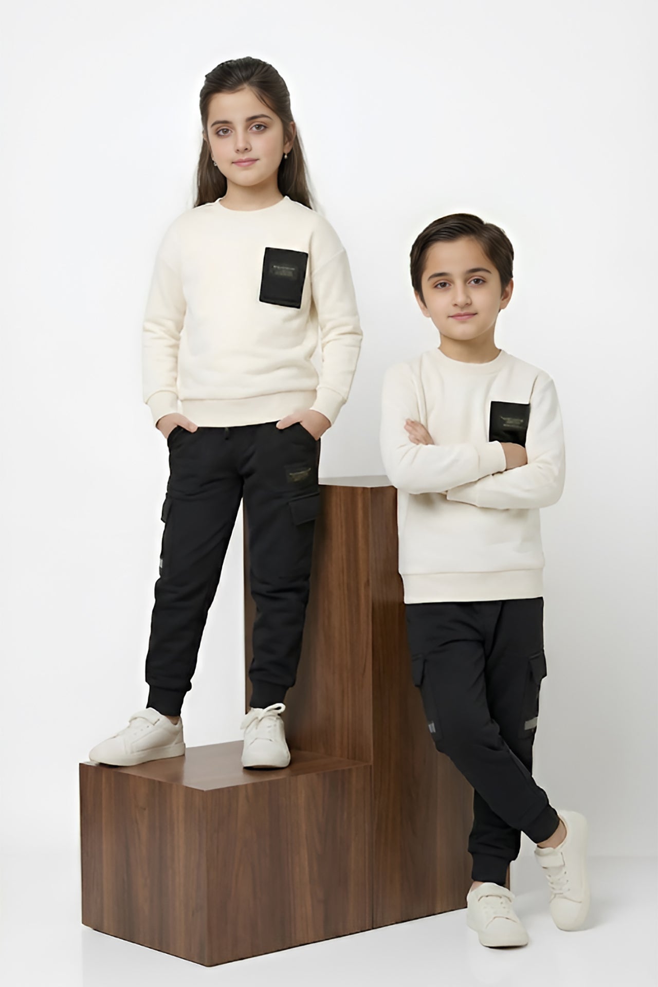 Nextage Kids Black Cream Cargo Tracksuit