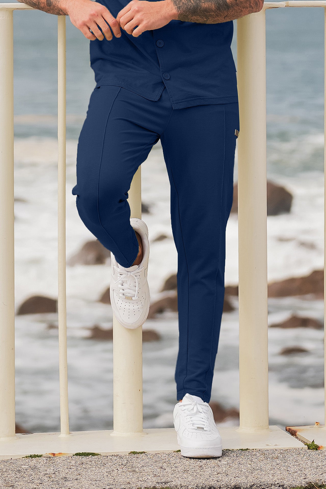 Navy Blue Front Pintuck Trouser