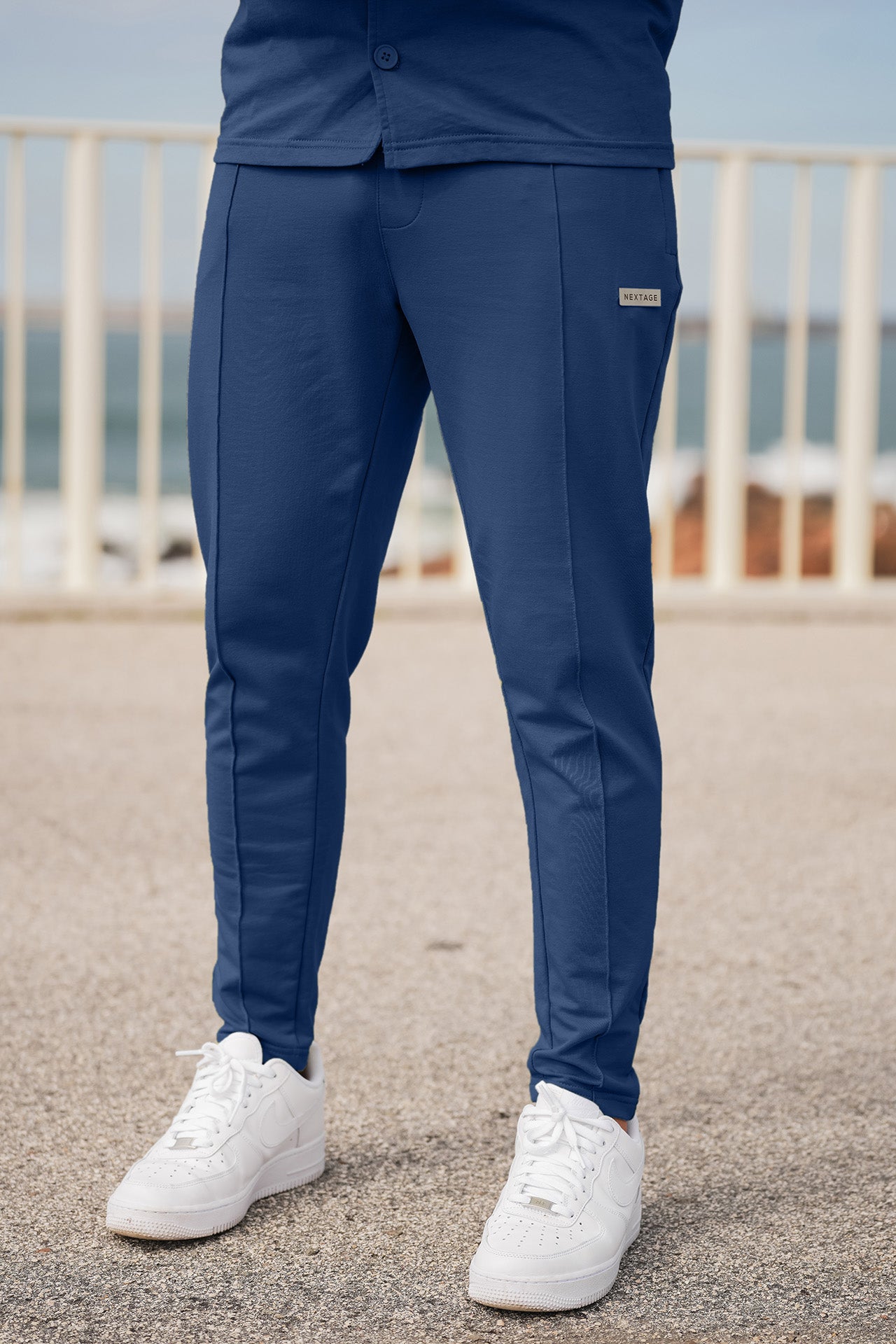 Navy Blue Front Pintuck Trouser