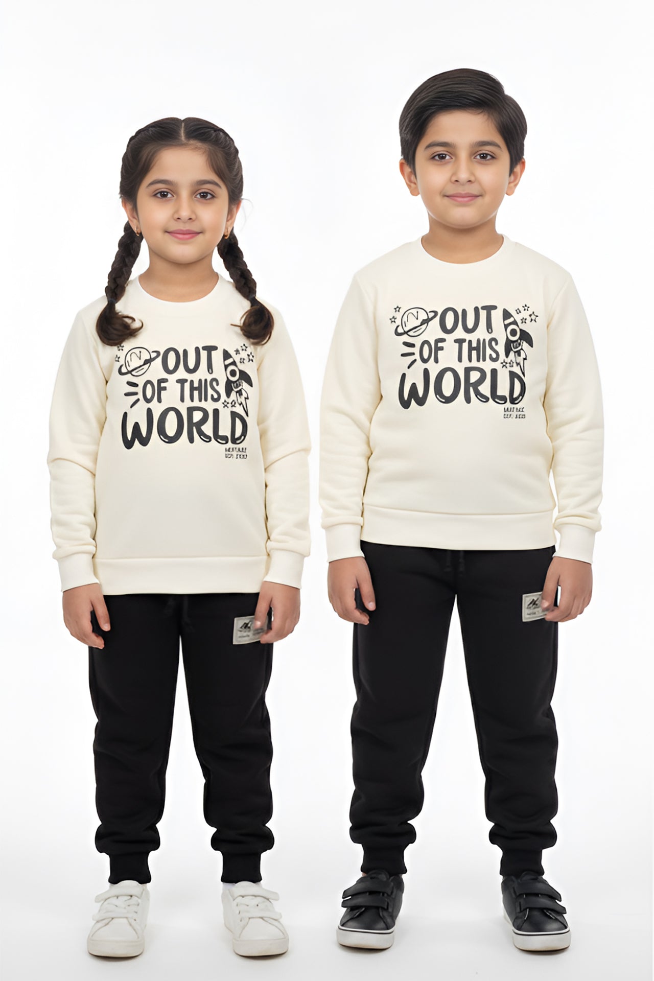 Nextage Kids Black Cream Printed Tracksuit