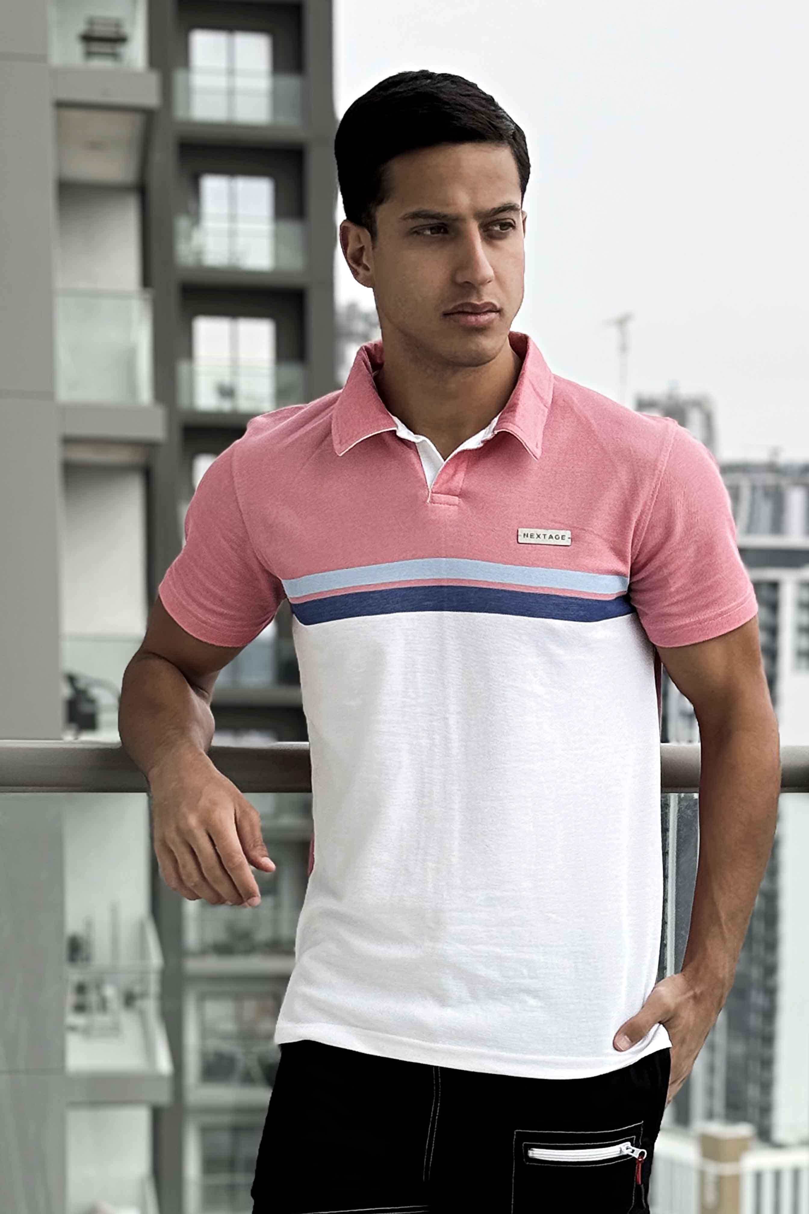 Nextage Pink Dyed Stripe Polo Cargo Shirt