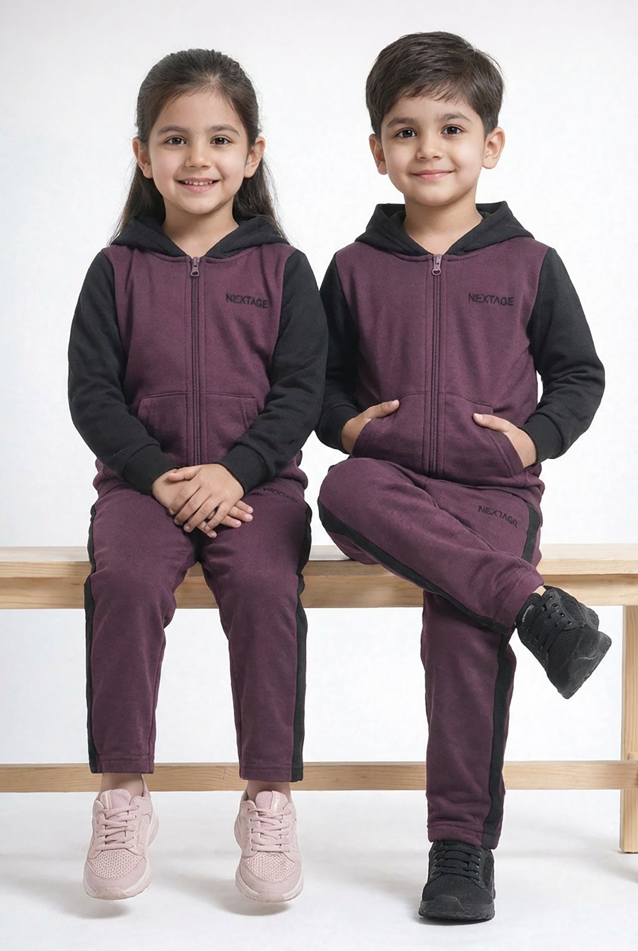 Nextage Plum Maroon Black Contrast Tracksuit Image 3