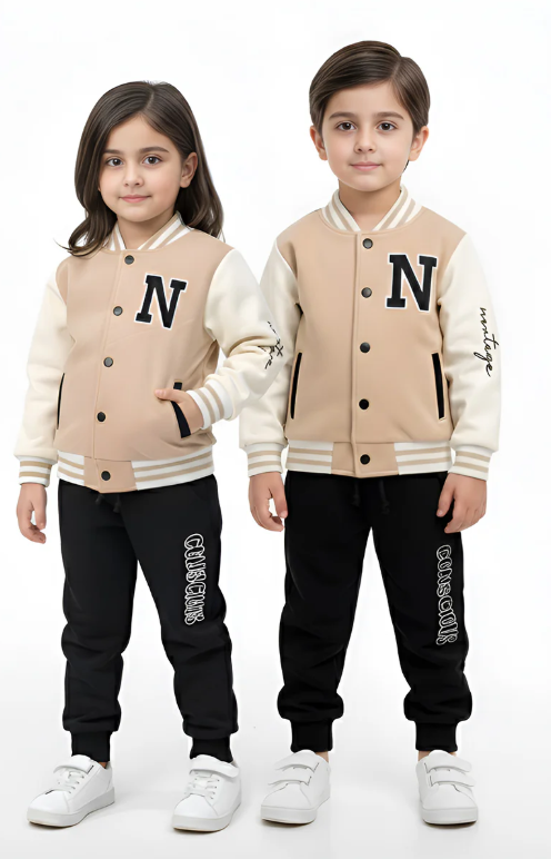 Nextage Kids Beige Varsity Jacket Tracksuit