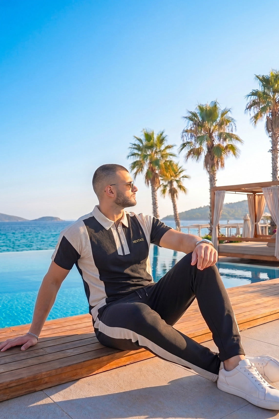 Premium Black Contrast Zip Polo Tracksuit